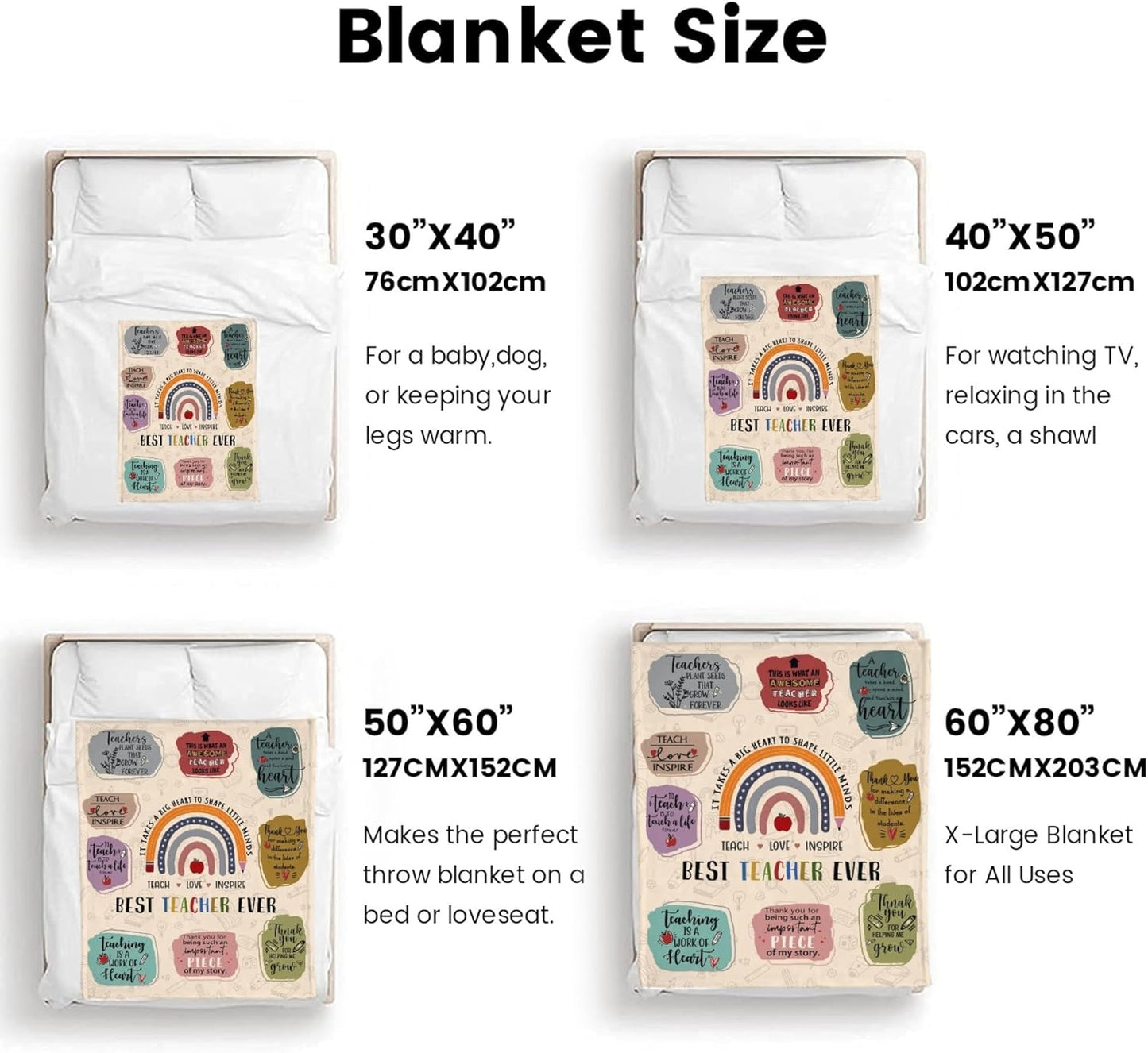 Teacher Appreciation Gifts Blanket, Best Teacher Ever Gift, Happy Teachers' Day Throw Blanket 60"x50"