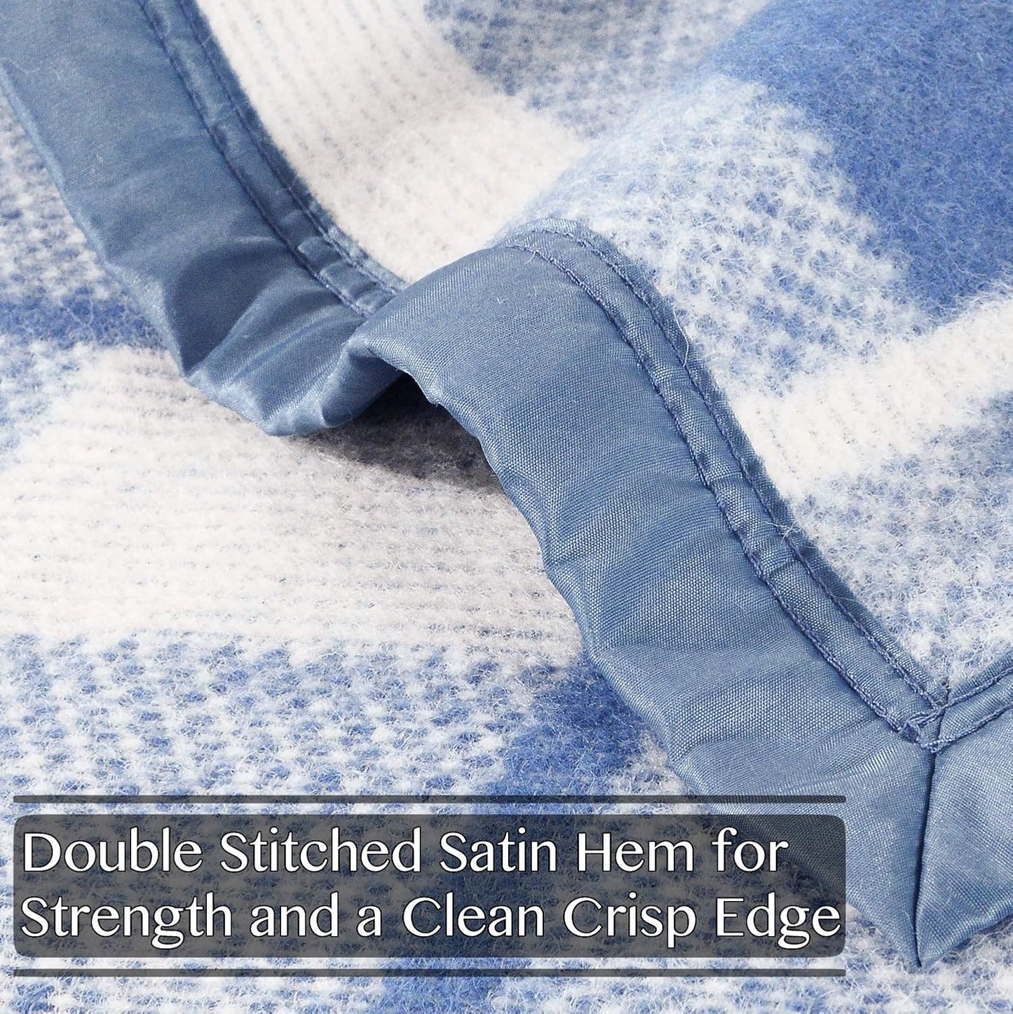 Poyet Motte Rivoli Solid 400GSM 100% Virgin Wool Blanket, Medium/Heavy Weight, Machine Washable (Blue/Natural Plaid, Twin Size)