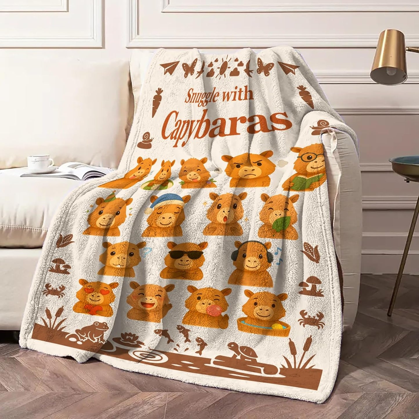 Capybara Throw Blanket Gift — Cute Kawaii Cartoon Capybara, Cozy Decor for Kids, Teens & Women, Birthday Christmas Mother's Day, Couch Bed Travel Comfort, Size 50'' x 60''