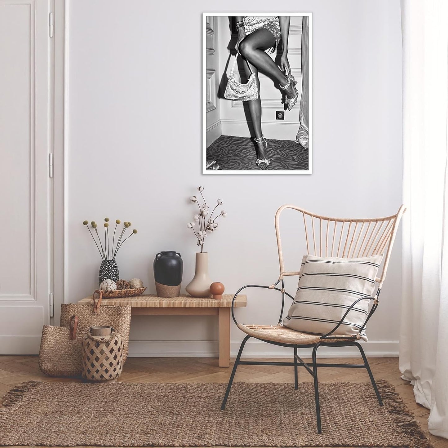KFDJIG Vintage Fashion Girly Poster Black And White Feminist Photography Wall Art Retro Beautiful Chic Woman Picture Canvas Prints For College Dorm Bedroom Decor 12x16in Unframed