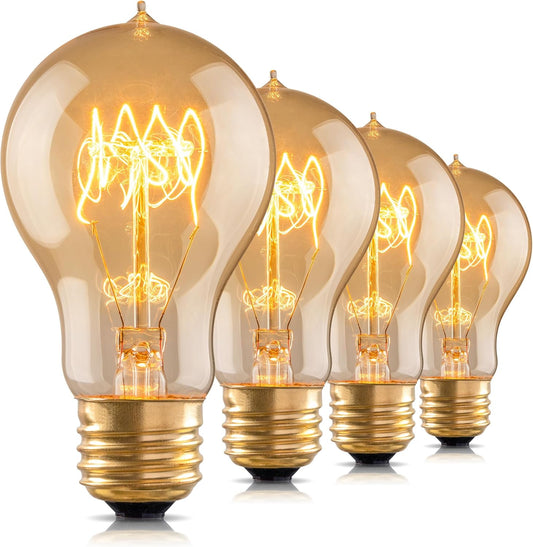 Warm Incandescent Light Bulbs 60 Watt,A19/A60 Vintage Style Edison Bulbs E26,Soft Yellow Light Bulbs,Amber Bulbs,Retro Light Bulb Old Fashioned,Halogen Dimmable Edison Bulb Squirrel Cage