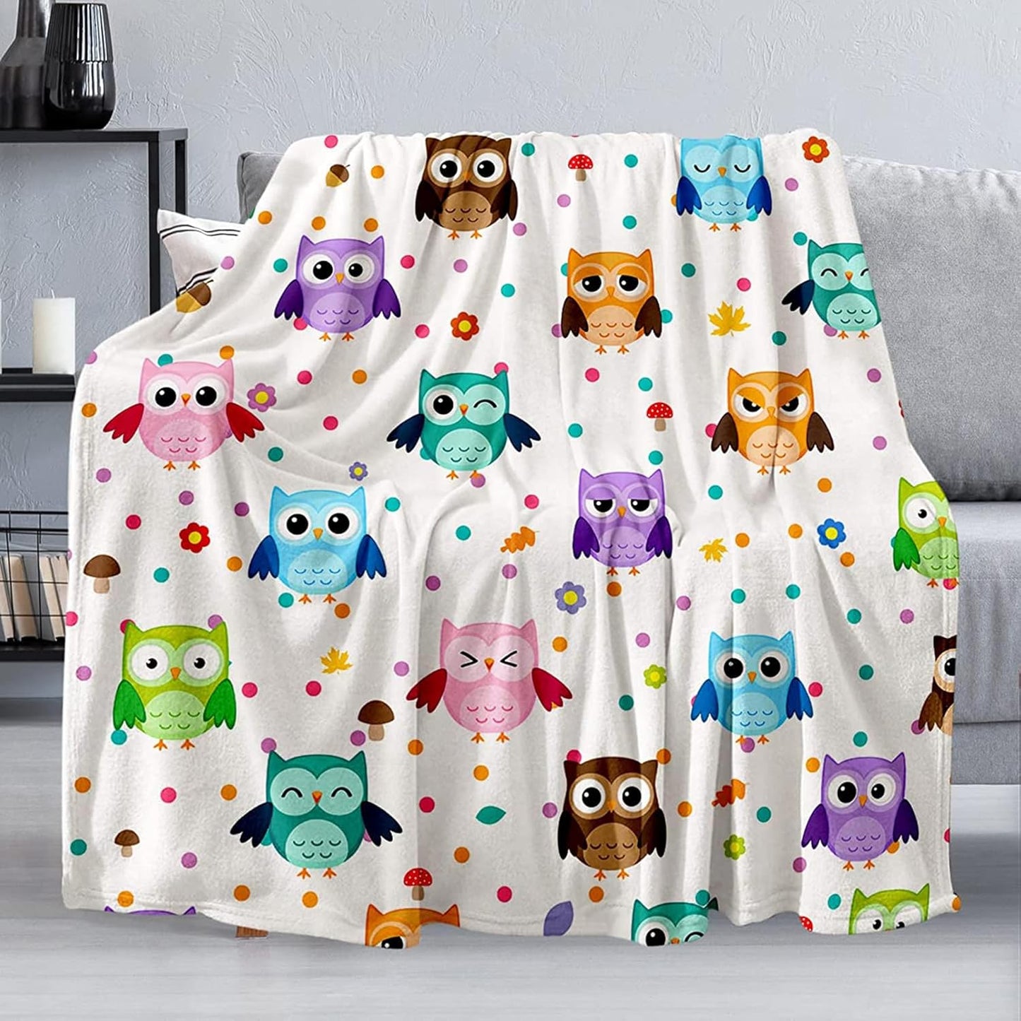 Owl Throw Blanket Gift, Soft Warm Fuzzy Plush Blanket, Smooth Cozy Flannel Blanket for Bed/Couch/Camping (80"x60")