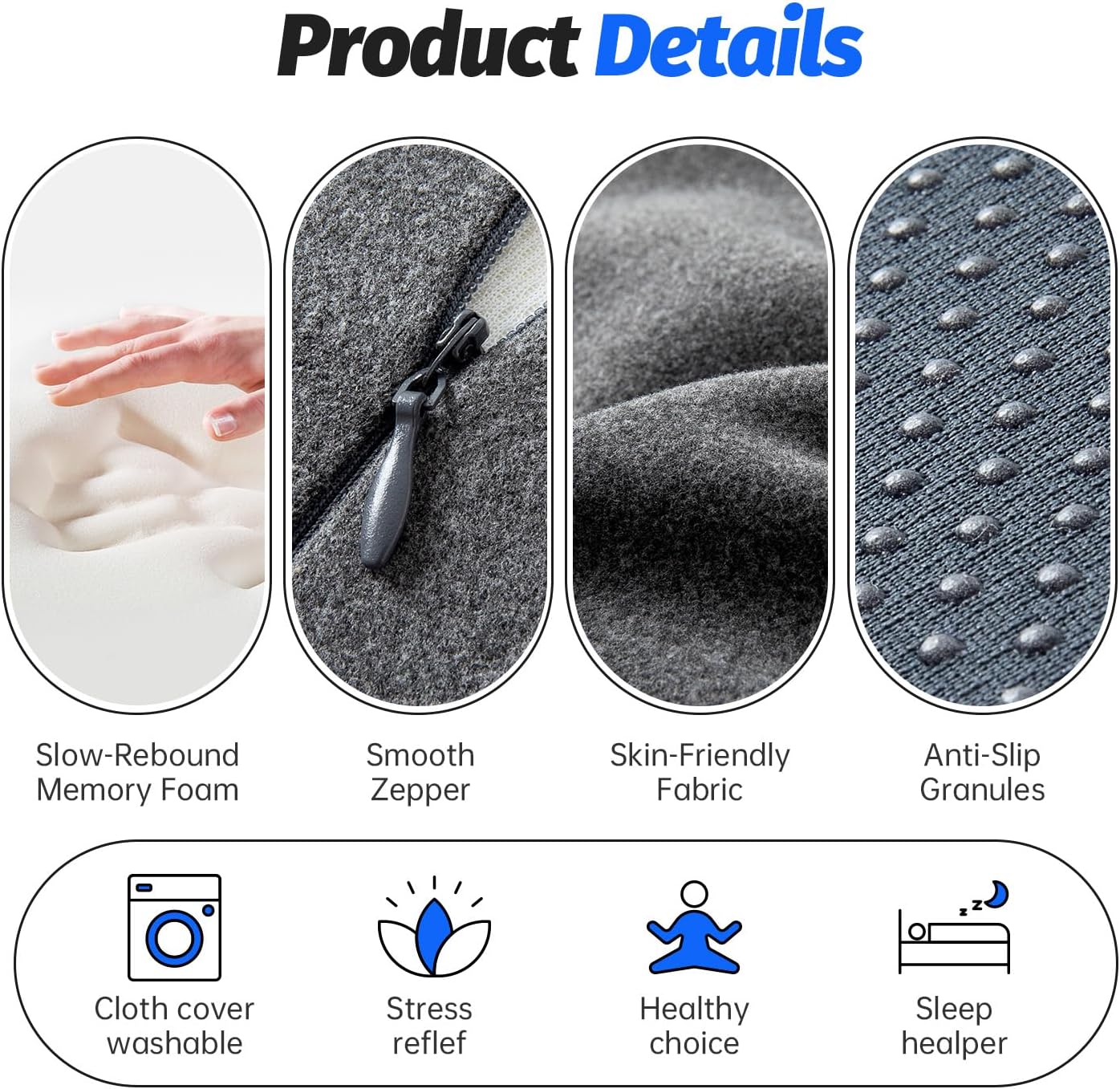 Reading Pillow, Lumbar Support Pillow for Couch, Sofa Bed Support, Bed Pillow for Sitting up,Ergonomic Memory Foam Pillow for Acid Reflux & Back Discomfort, with Removable Cover Gray