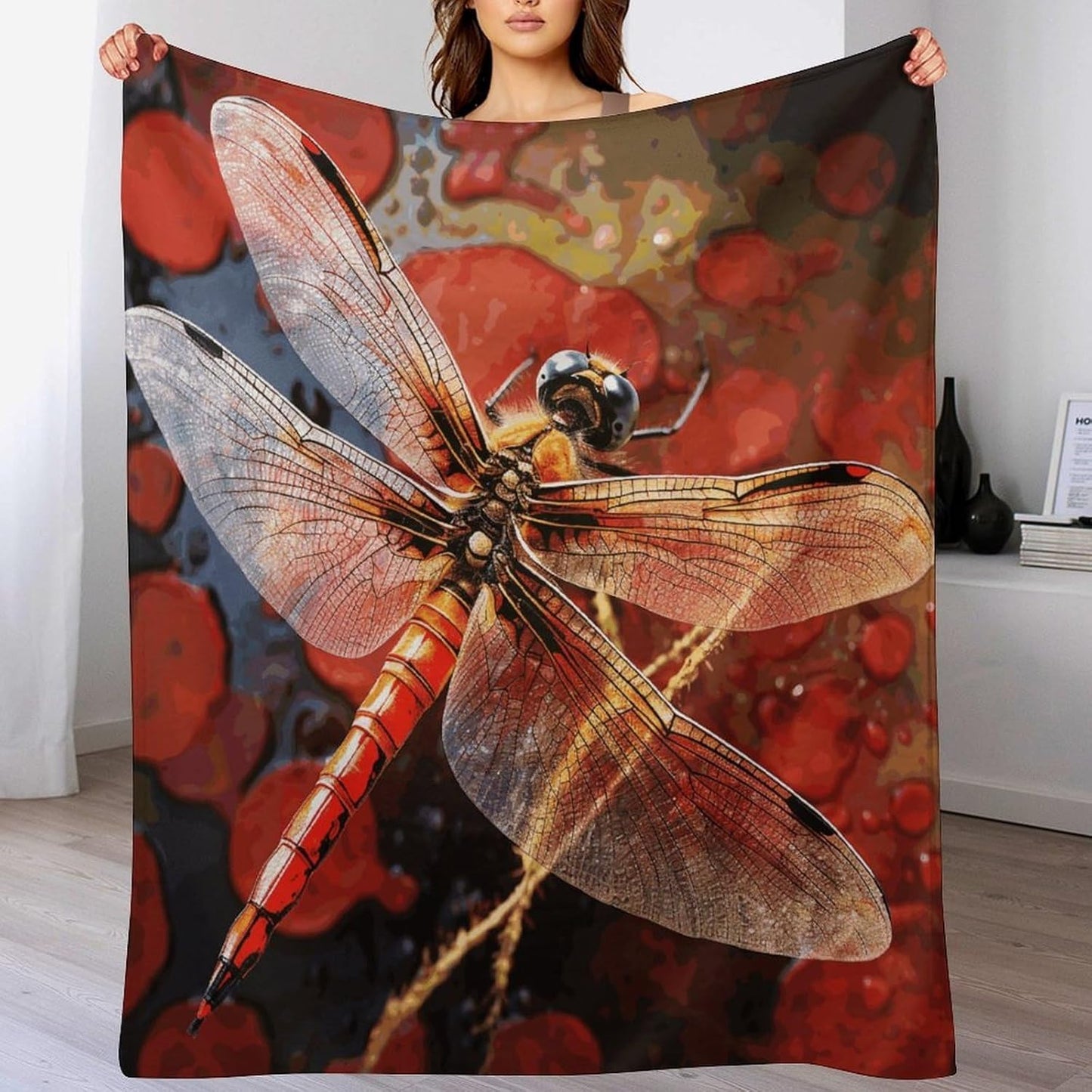 Red Dragonfly Blanket Super Soft Lightweight Throw Blanket Cute Cozy Warm Bed Blanket Decorative Fuzzy Blanket All-Season Home Decor Gift for Sofa Couch Living Room 50"*60"（130 * 150cm）