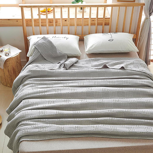 LGYKUMEG 100% Cotton Waffle Throw Blanket,Lightweight Washed Cotton Blanket - Cotton Breathable All-Season Knit Throw Blankets for Bed and Couch,Light Gray,40x60 inch
