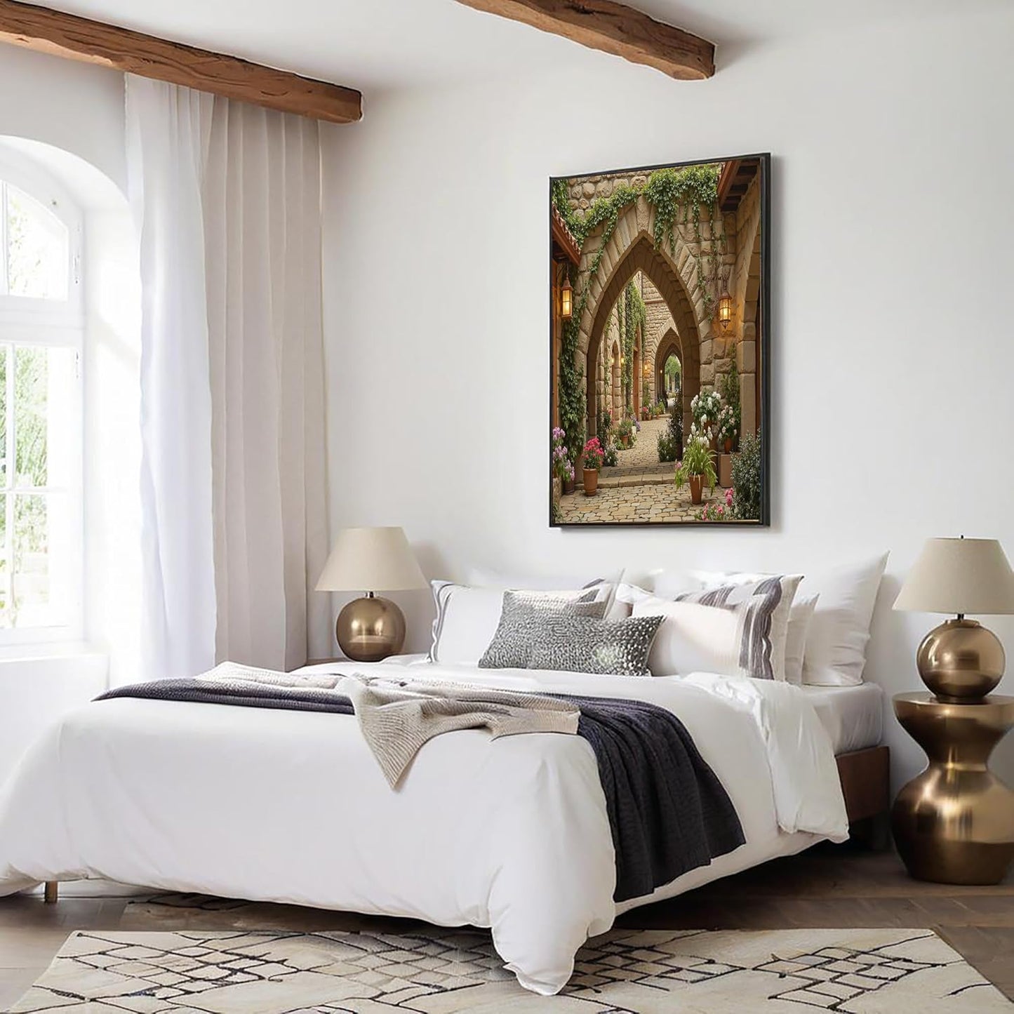GDJSMIN Medieval Stone Arches Wall Art, Cobblestone Paths Poster for Reading Room Living Room Decor 12x 16 inch Unframed