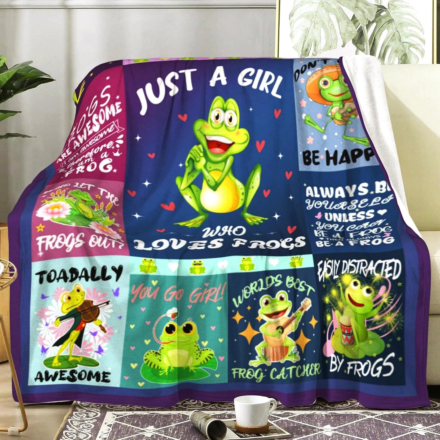 Cute Green Frog Blanket Soft Cozy Flannel Frogs Blankets and Throws Bed Bedding Sofa Chair Home Decor, Best Birthday Christmas Frog Gifts for Adults Kids Women Girls 50"x40"