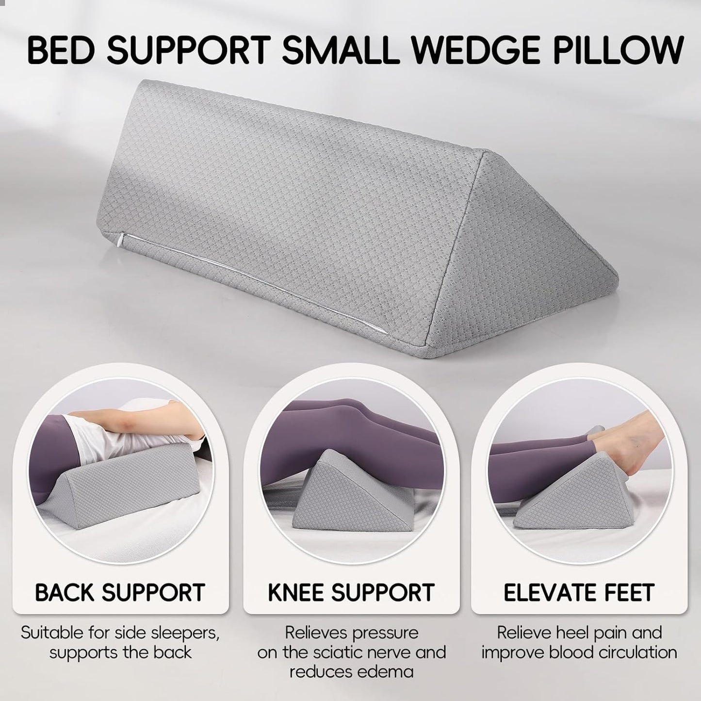 Small Wedge Pillow for Sleeping, Yoga, Meditation, Stretching, Small Wedge Pillow for Chair and Bed - Provide Support and Relieve Fatigue, Wedge Pillows for Bed Sores, Leg Elevation (Grey)