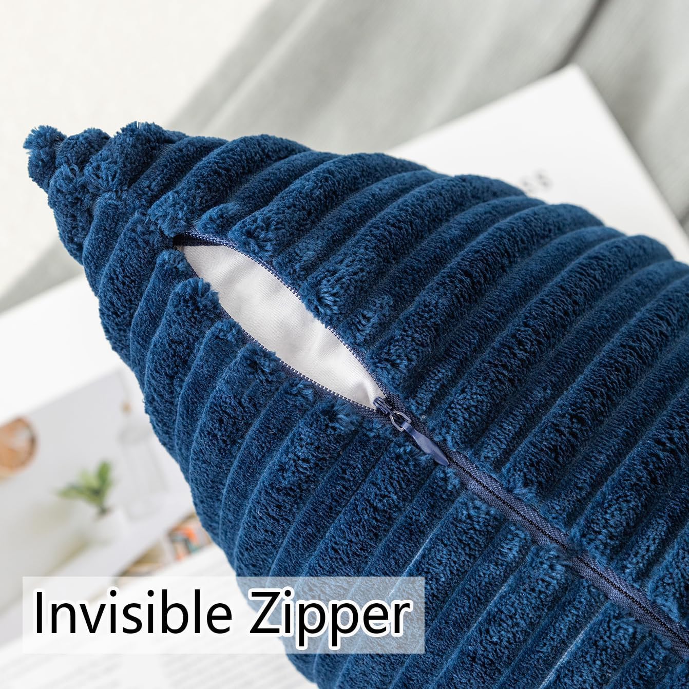 UGASA 12x24 Inch Pillow Cover Pack of 1 Soft Boho Stripe Corduroy Long Rectangle Lumbar Cushion Case Farmhouse Decorative Throw Pilowcase for Bed, Couch, Sofa, Bedroom, Living Room, Navy Blue