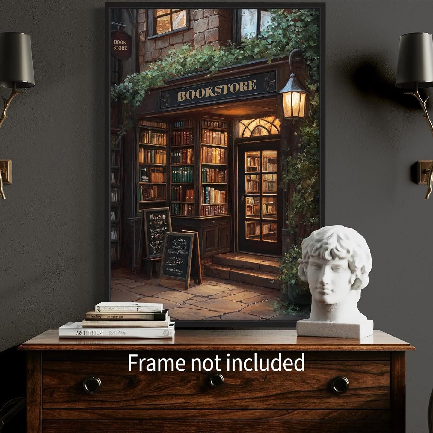 Jefuzh Dark Academia Bookish Posters Antique Library Bookshop Wall Art Moody Reading Canvas Painting for Living Room Library Wall Decor 12x16 inch Unframed