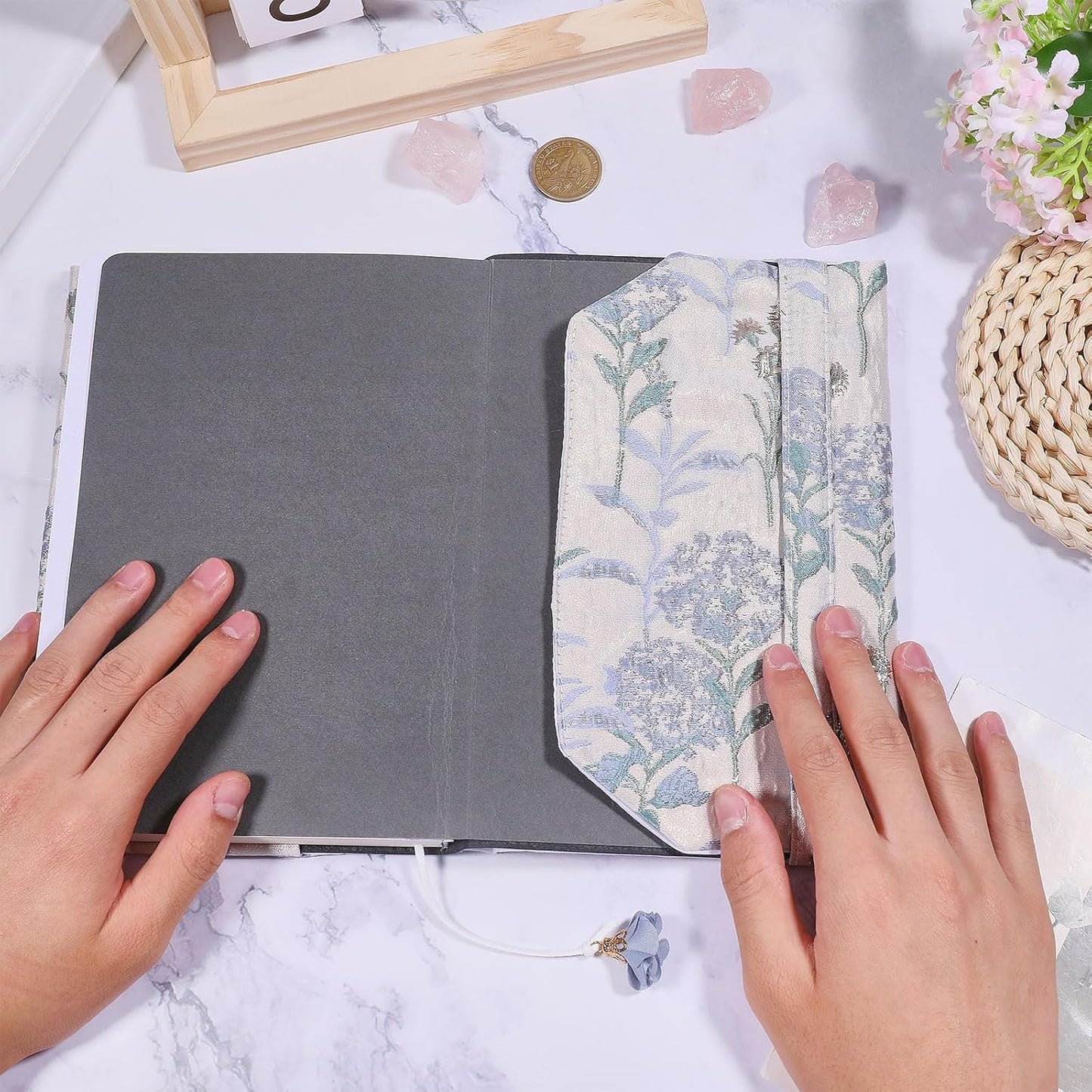 GLOBLELAND Blue Dandelion Book Cloth Covers for A5 Paperback with Ribbon Washable Soft Fabric Cover for 8.6x5.5inch Books Adjustable Protector for Notebook Bible Novels Hardcover