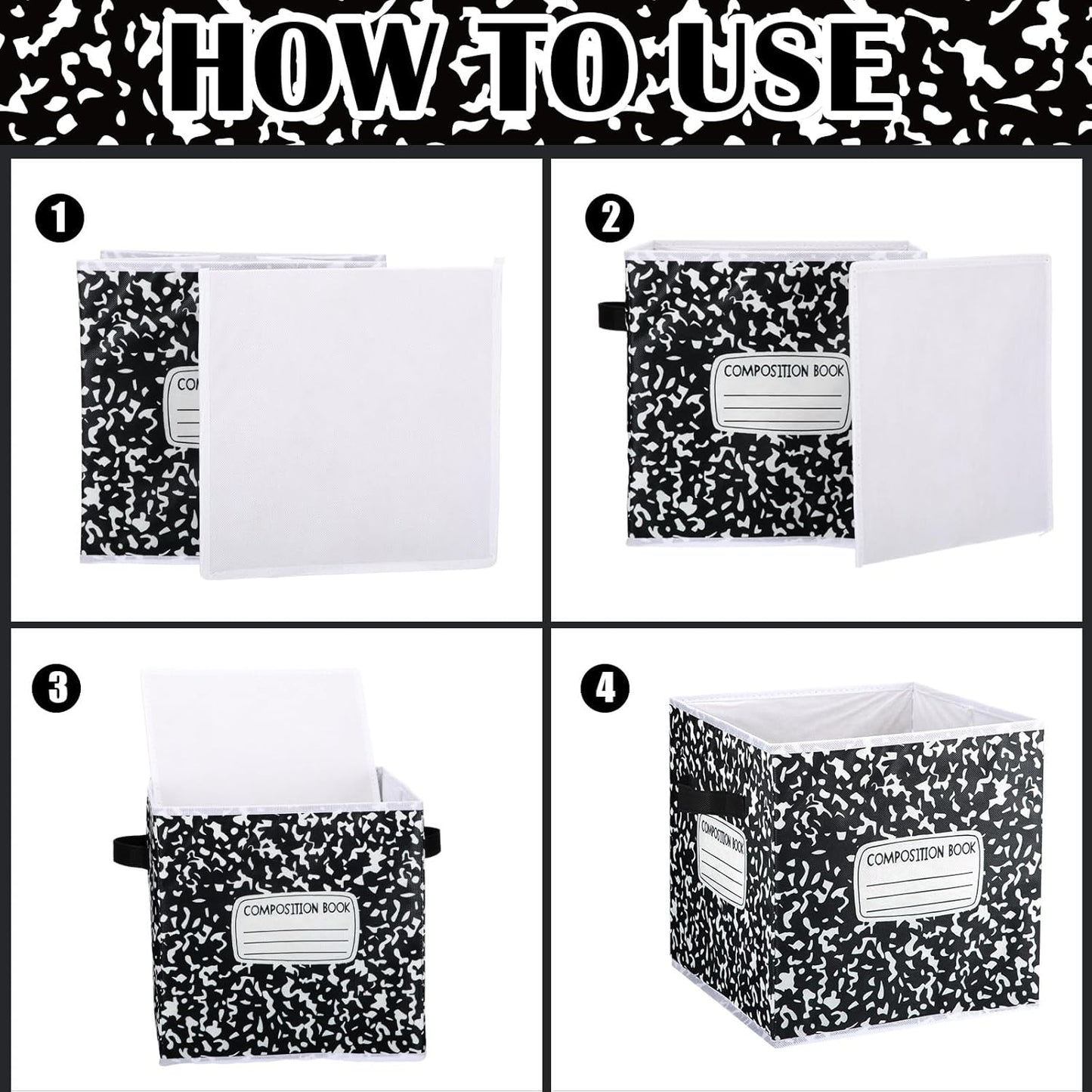 RattanView 6 Pcs 11in Composition Book Fabric Storage Bins Classroom Must Have Cubby Basket Bins Return School Treasure Prize Box End of Year Organization for Daycare Elementary Preschool