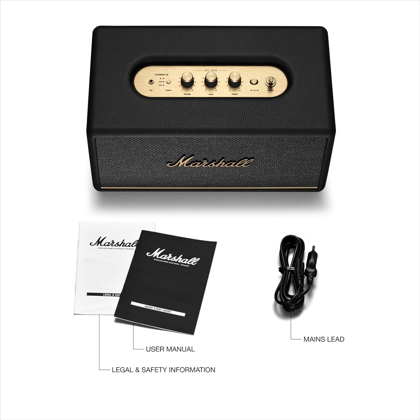 Marshall Stanmore III Bluetooth Home Speaker - Loud Stereo Sound with Bass and Treble Controls | Plug-in Powered | Record Player Compatible | RCA and 3.5 mm Aux Inputs - Black