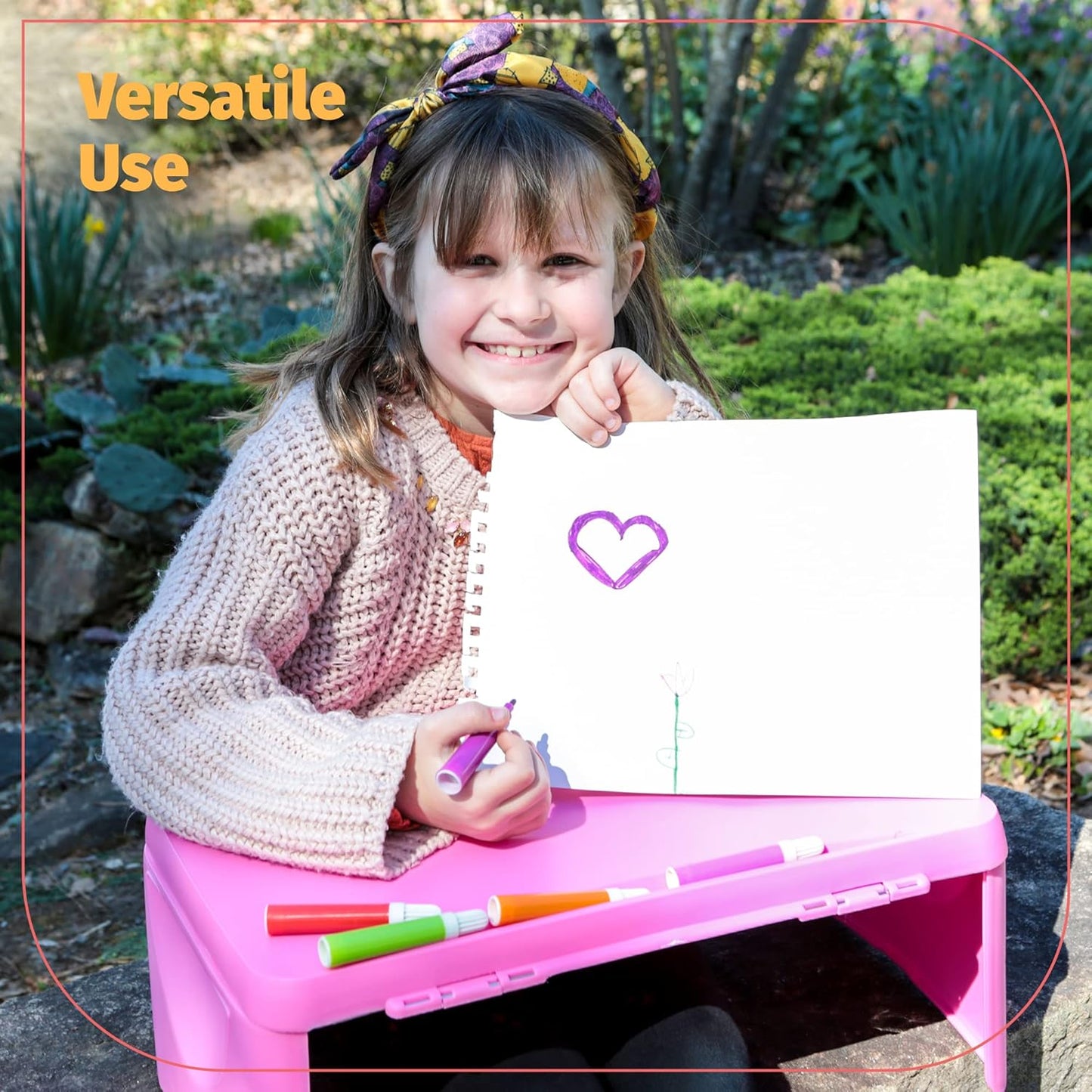 Pink Folding Lap Desk - Foldable Table for Work, Study, Gaming, Arts, Crafts, School - Collapsible Laptop Tray with Storage Compartment - Portable Writing Station for Kids, Adults