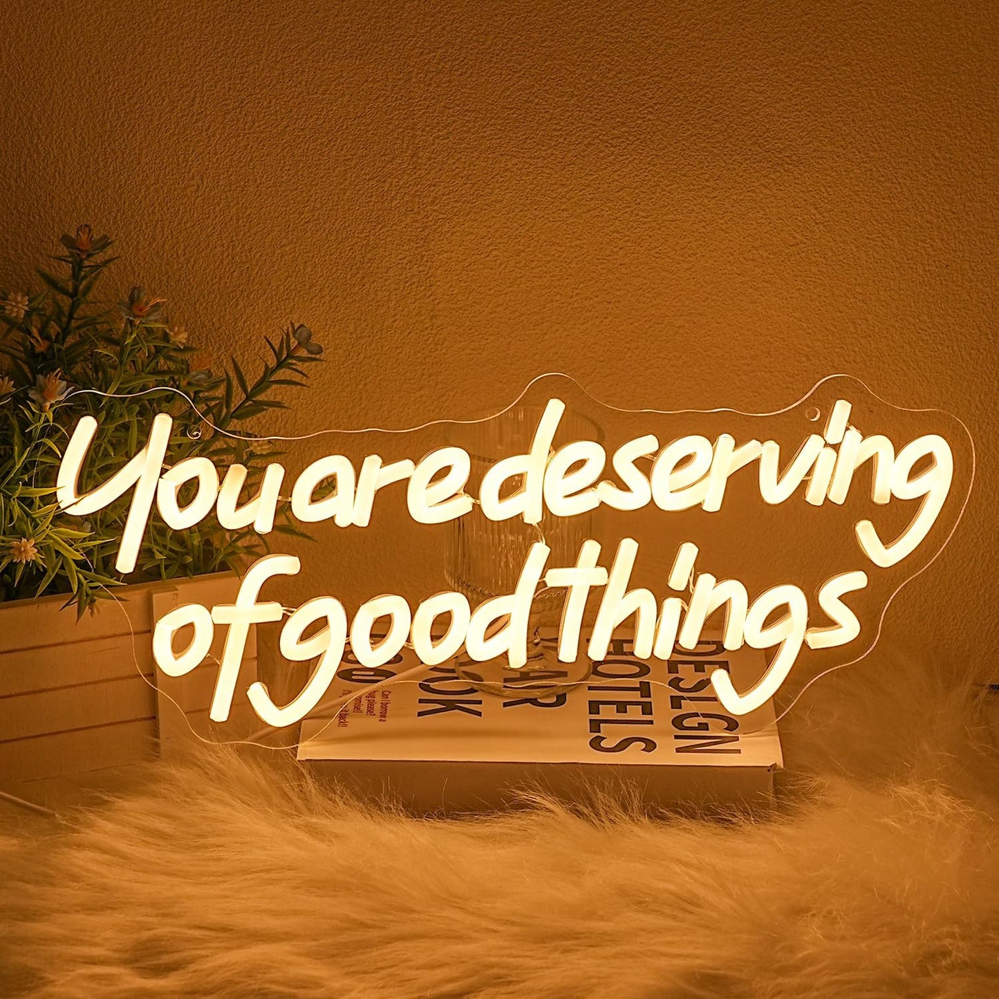 You Are Good Deserving Of Good Things Neon Sign for Wall Decor Letter Neon Light Classroom Led Neon Signs Warm White Led Neon Lights for Office Classroom Dormitory Decoration