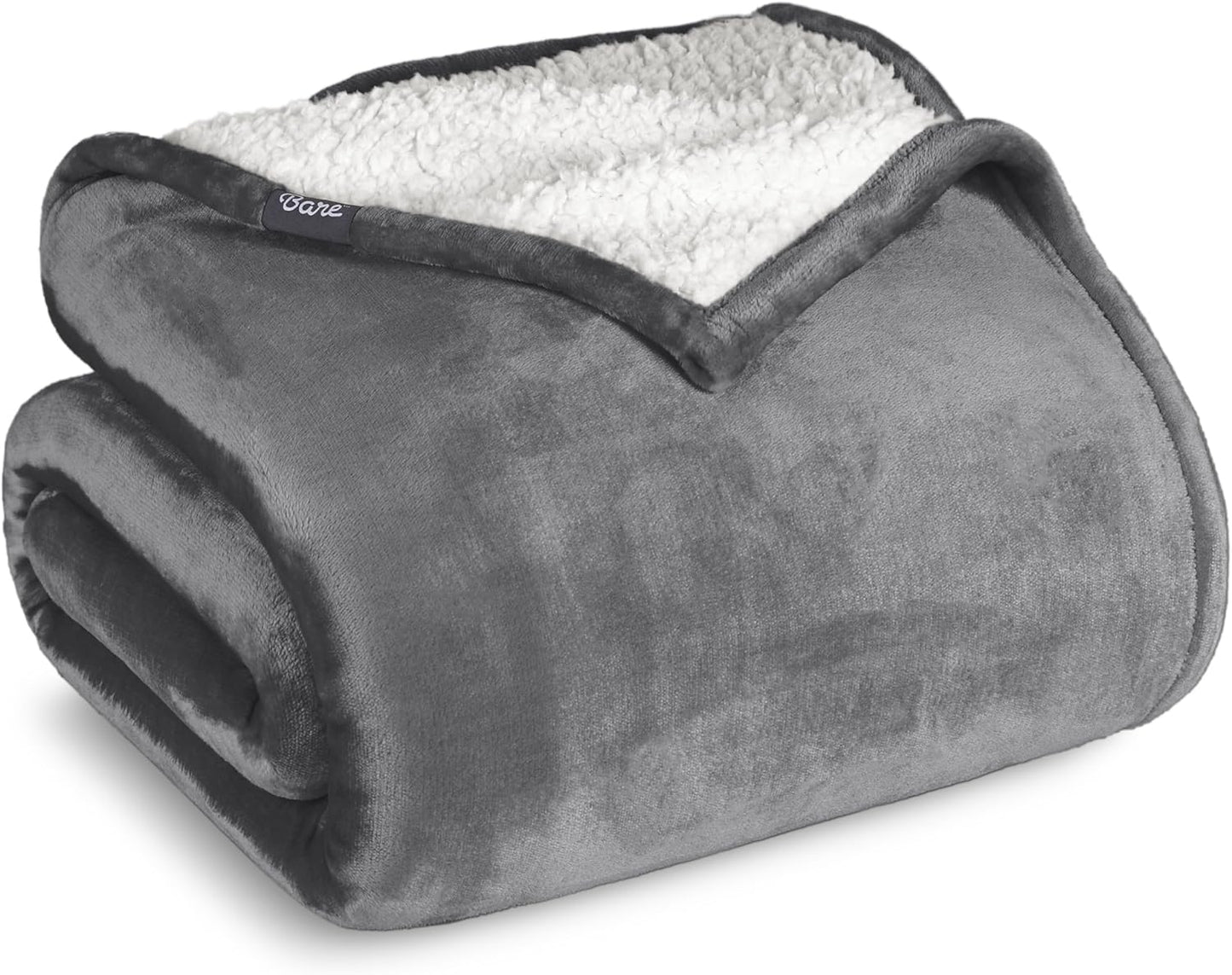 Bare Home Sherpa Fleece Blanket - Throw/Travel Size - Blanket for Bed, Sofa, and Couch - Warm & Lightweight - Fluffy & Soft - Reversible (Throw/Travel, Grey)