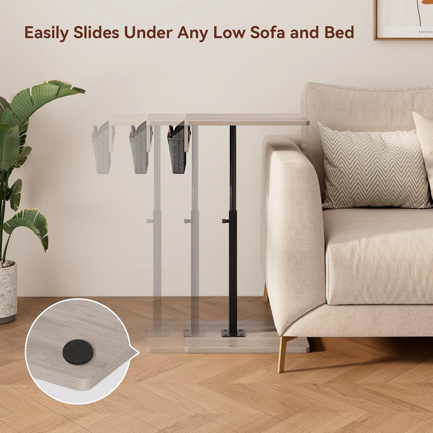 Vagusicc Sofa Armrest Tray Table for Couch, 360° Swivel Height Adjustable TV Tray Table for Small Spaces, Snack Side Table for Couch, Bed, Chair, C Shaped End Side Table for Eating, Reading, Laptop