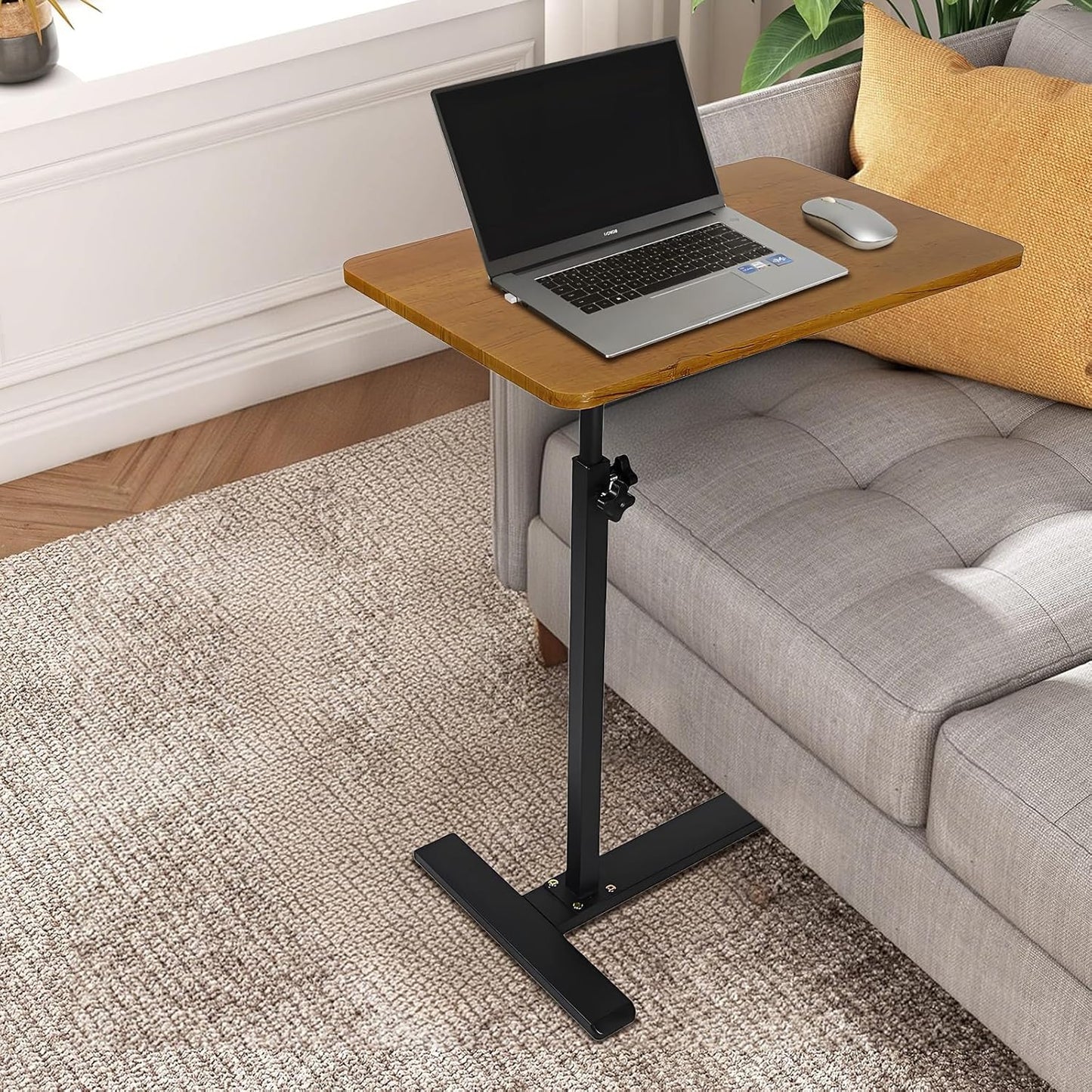 Simcat Adjustable Height Side Table TV Tray, 360°Swivel End Table, C Shaped Side Tables with Wheels for Living Room, Bedroom, Corners and Office (40 * 60cm, Wood Color)