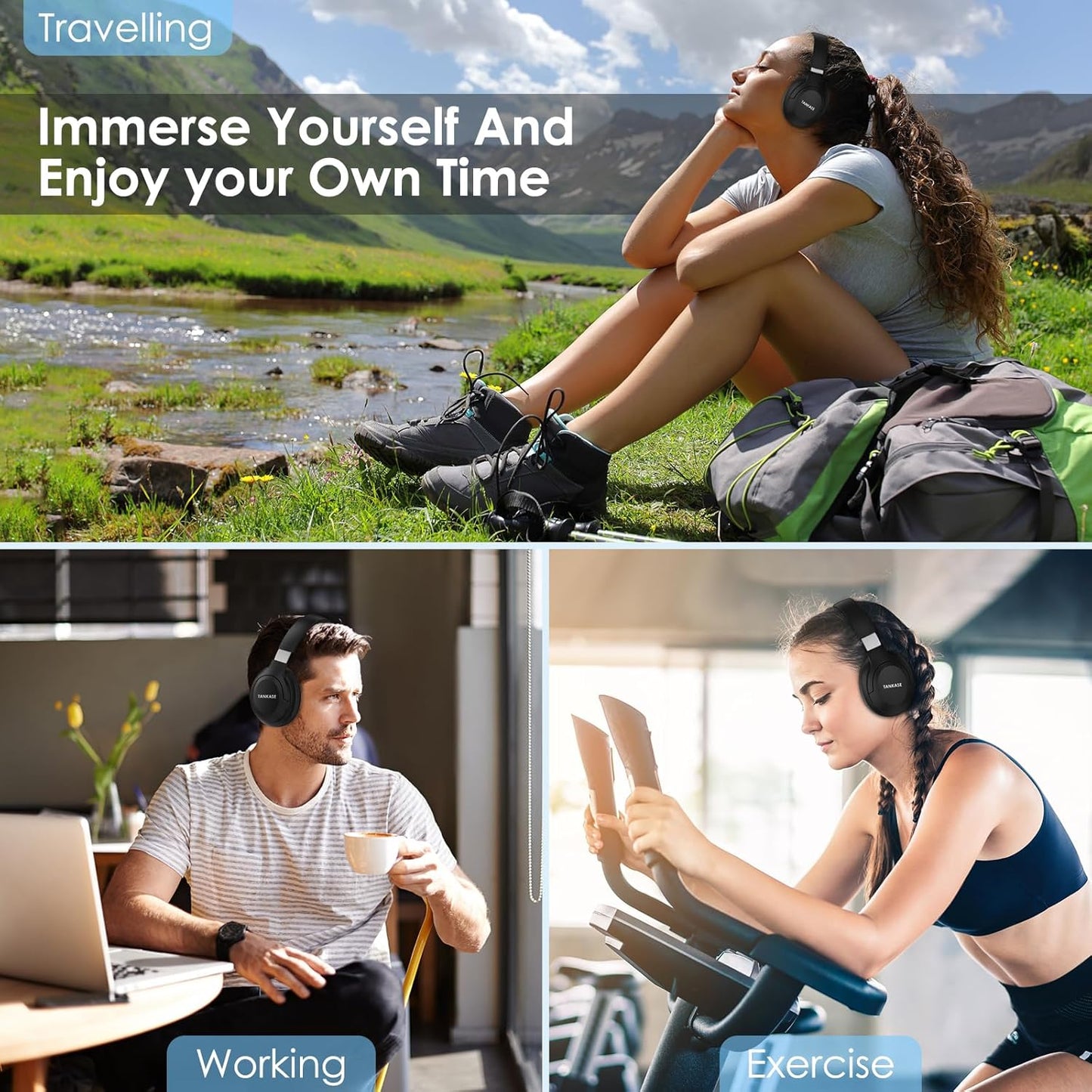 Active Noise Cancelling Headphones, Wireless Over Ear Bluetooth Headphones,100H Play Time Bluetooth Headphone with Microphone,Lightweight and Foldable Comfortable Deep Bass for Work/Gym Black