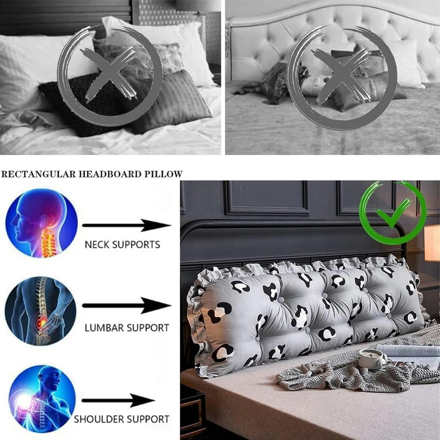 Rectangular Headboard Pillow, Removable Daybed Bed Lumbar Pillows Reading Pillow Positioning Support Wedge Pillow Bed Rest Pillows(A,180cm)