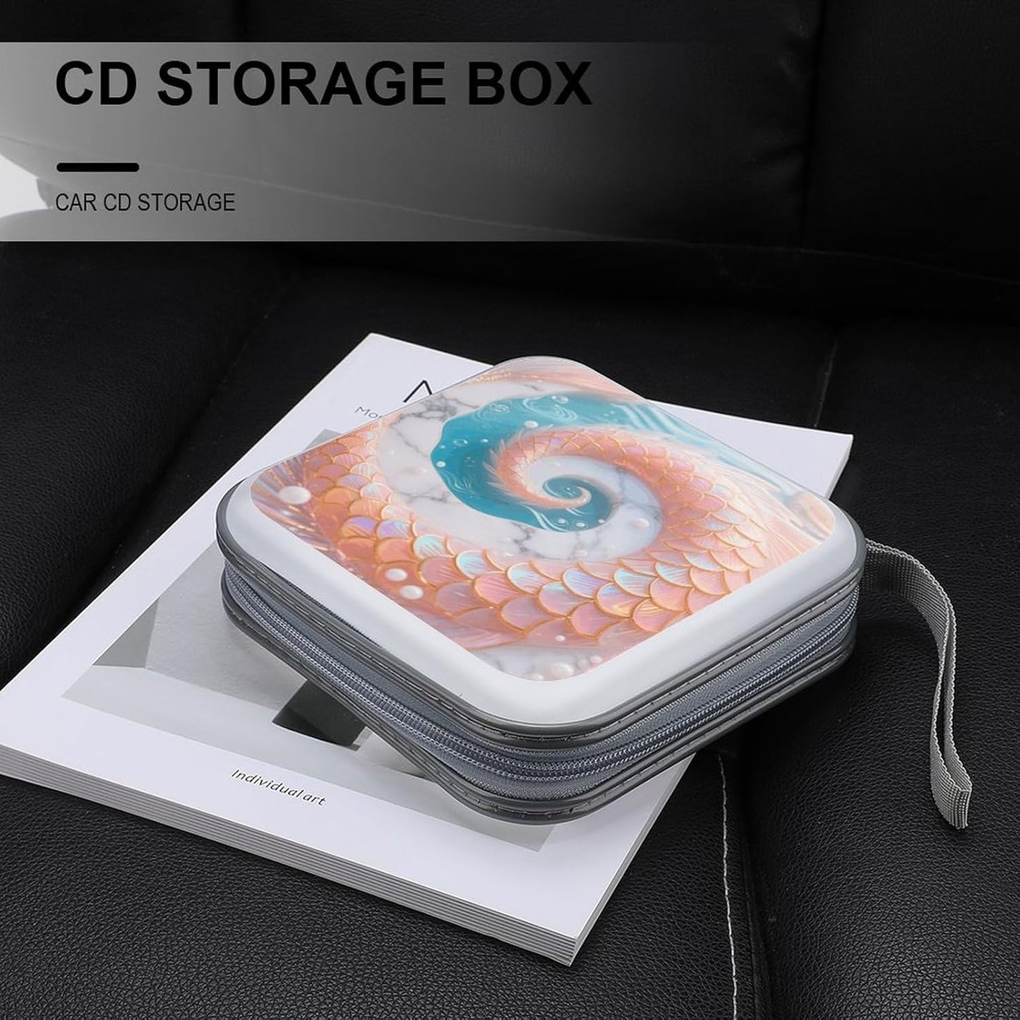 Mermaid Fish Scales Marble CD Case Portable Zipper CD Case 40 Capacity Hard Plastic DVD Cases Holder Large Storage Disc Wallet Bag for Car Home Travel DVD Collection Bag