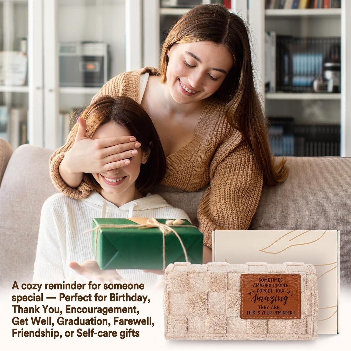 Blanket Gifts for Women Men - You are Amazing Blanket - Birthday Gifts for Women Friendship, Thank You/Appreciation Presents, 3D Checkered Throw with Leather Label, 50”×60“