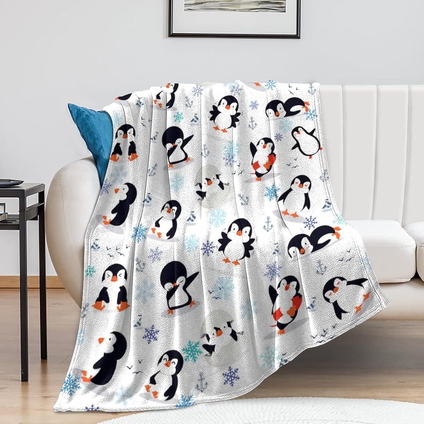 Animal Penguin Blanket Ultra Soft Cute Penguins Flannel Fleece Throw Blankets Lightweight Microfiber Fun Art Kids Adult Bedding for Gifts Travel 60"X50"