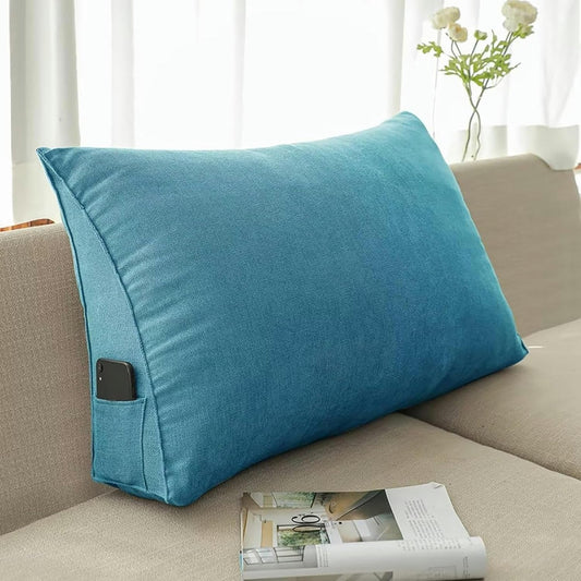 Wedge Reading Bed Rest Pillow Triangular Headboard Wedge Pillows, Backrest Positioning Support, Bedside Cushion with Washable Cover, 24x20x8in, Blue