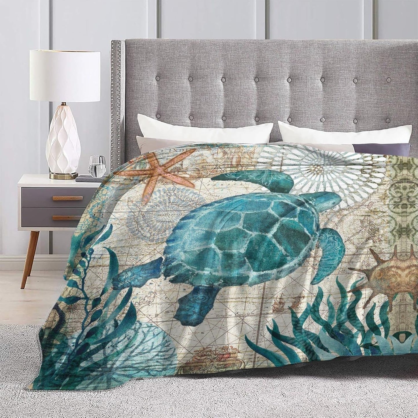 Sea Turtle Ocean Animal Landscape Fleece Throw Blanket Ultra Soft Cozy Decorative Flannel Blanket All Season for Home Bed Couch Chair Travel 50x40in
