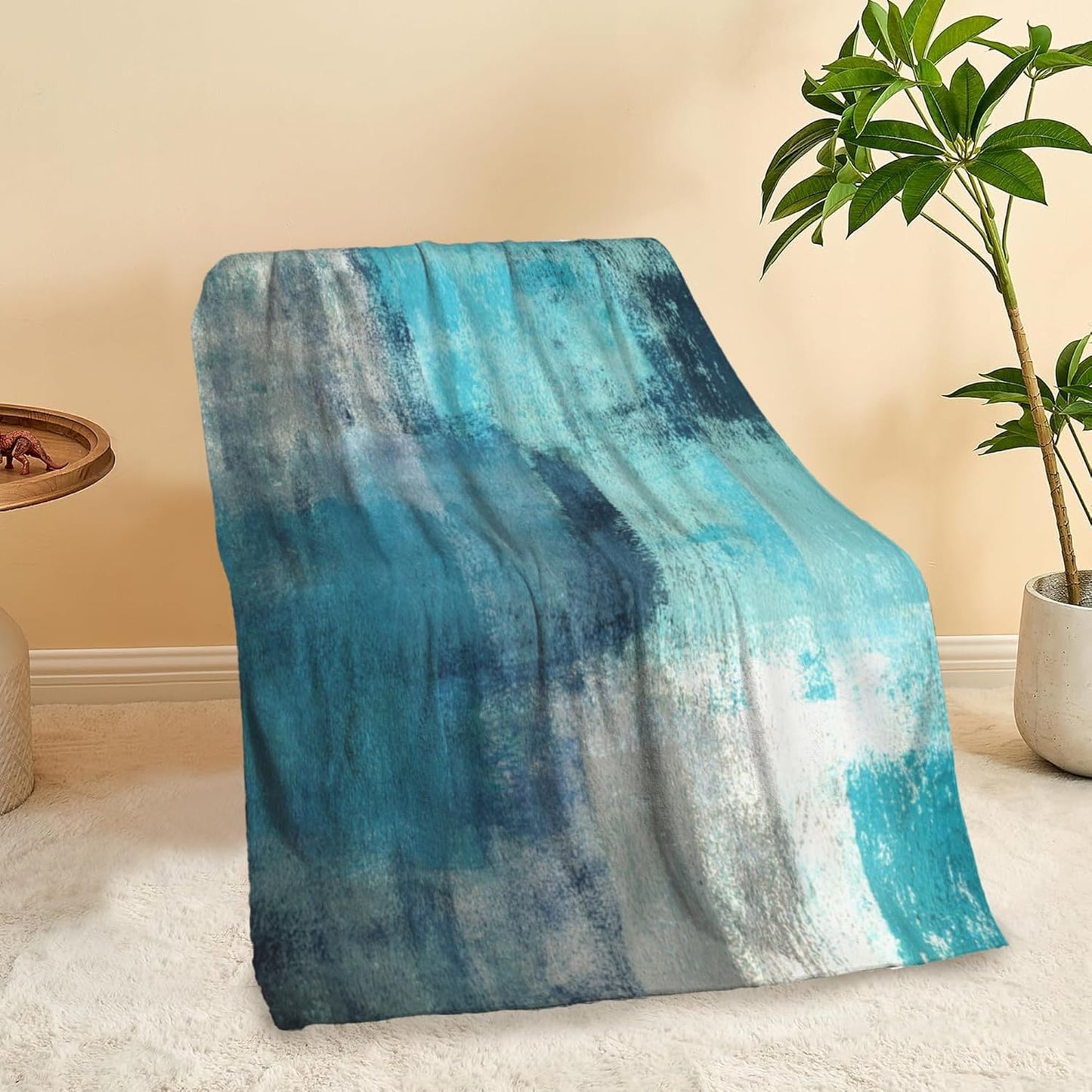 Turquoise and Grey Abstract Art Painting Modern Geometric Soft Throw Blanket All Season Warm Blankets Lightweight Flannel Throws Blanket for Living Room Bed Couch 50"x60"