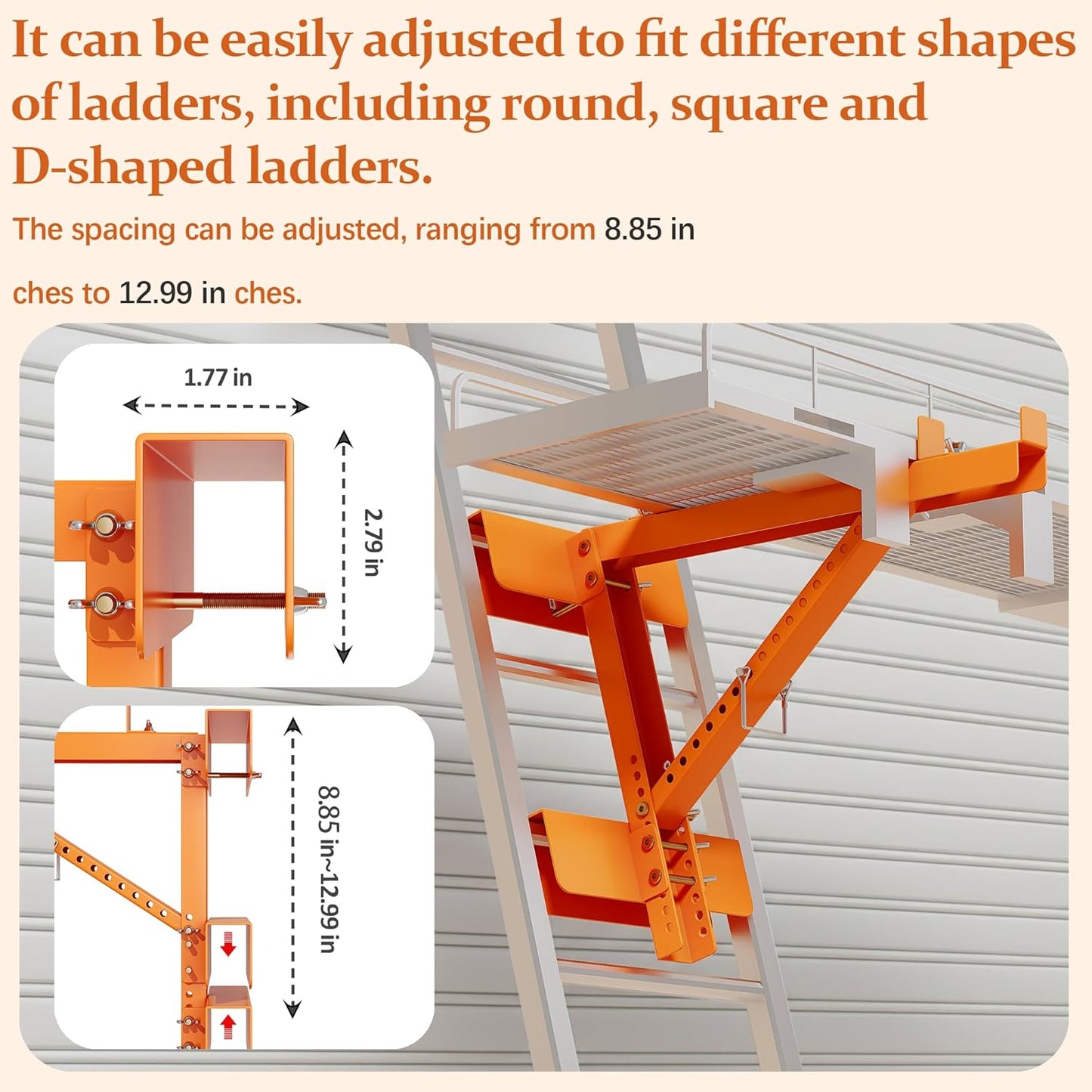 2 Pack Ladder Jacks for Scaffolding Platform, Heavy-Duty Steel Ladder Jacks Scaffold Bracket 350 Lbs Capacity, Adjustable Ladder Jack, Two-Rung Short Body Extension Ladder Jack for Jobsite 20'' Stage