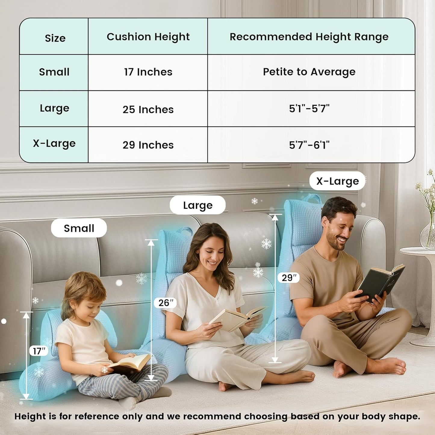 Amélie Home Premium Cooling Waffle Reading Pillow, Qmax>0.37 Ergonomic Backrest Support with Pocket & Handle, Breathable Lounging Pillow for Bed Sofa Floor Summer, 29 Inches, Ivory