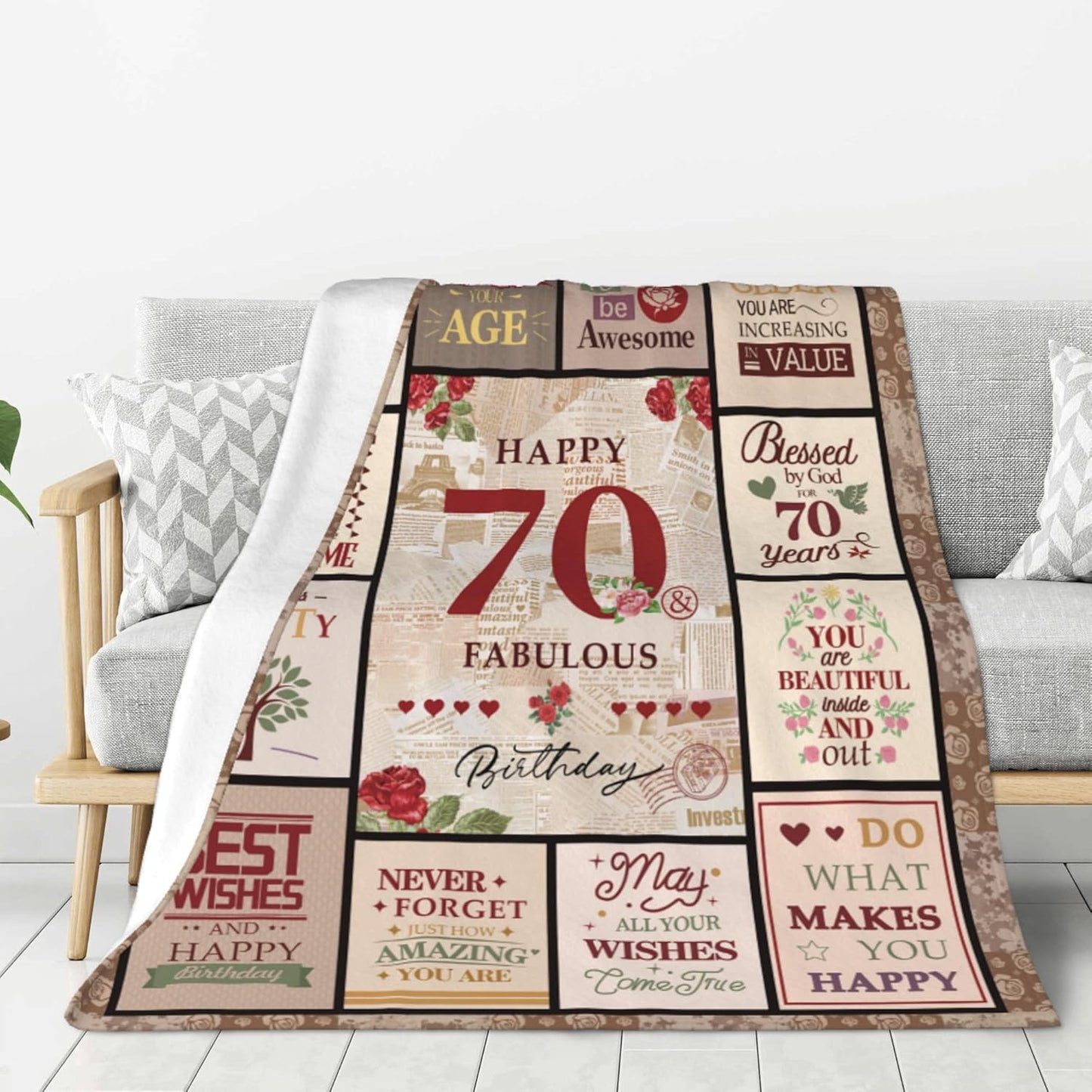 70th Birthday Gifts for Women, Gift for 70 Year Old Woman, 70 Year Old Birthday Gifts for Women, Happy 70th Bday Decorations for Woman,1955 Bday Gift Blanket 60"X50", Present for Age Seventy