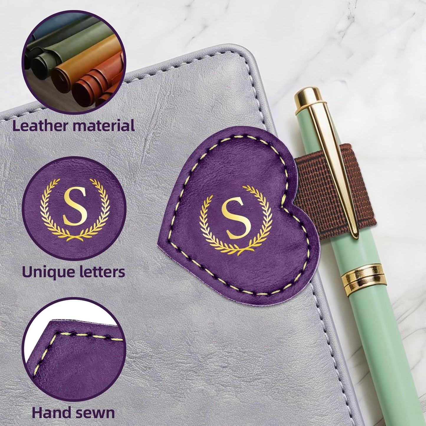 Bygone Mark Bookmark with Pen Holder,Personalized Magnetic Leather Bookmark,Vintage Magnetic Book Mark,PU Bookmarks,Clip Book Accessories,Gifts for Women Men-S