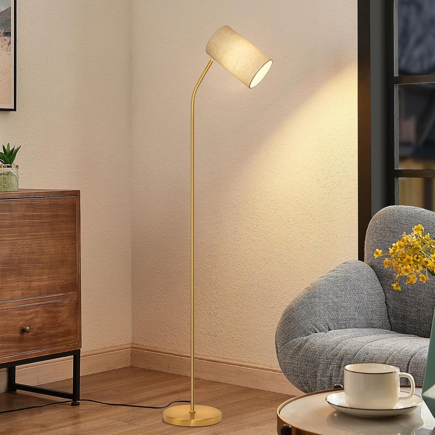 Gold Floor Lamp for Living Room with Remote,Remote Custom Color Temperature & Brightness, Stepless Dimmable Bulb Included,Tall Stand Reading Lamp for Living Room Bedroom Office(Beige/Gold)