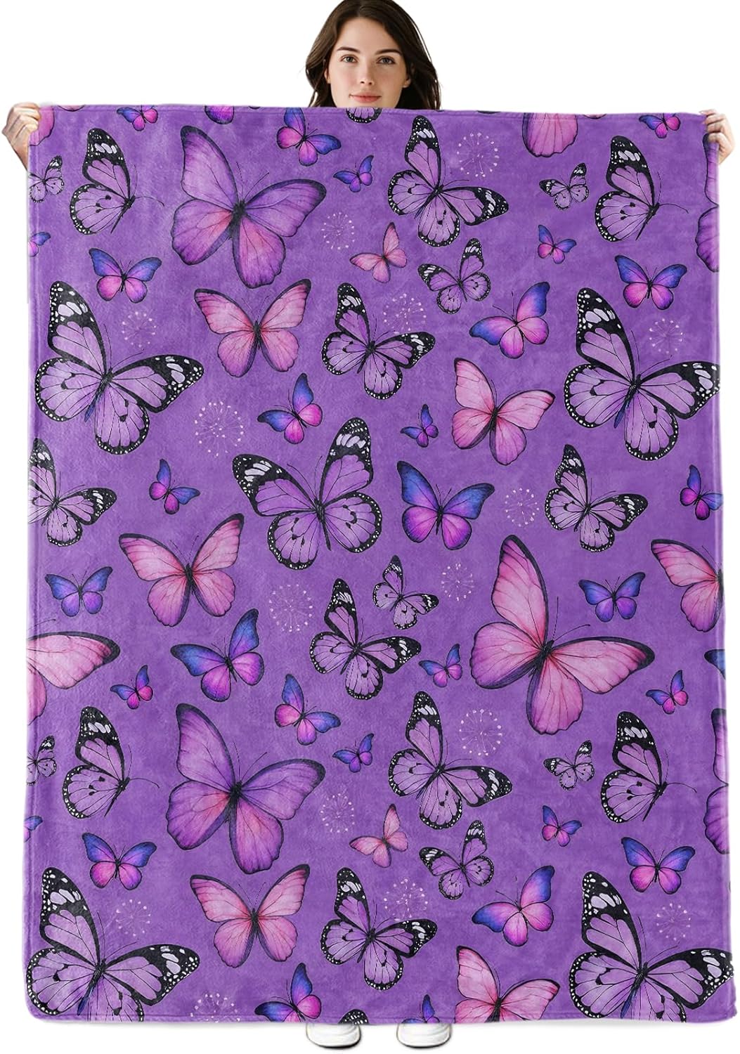 Beautiful Butterfly Blanket, 60"x50" Flannel Cozy Lightweight Throw Blankets Gifts for Couch Bed Living Room Decor, Soft Blanket for Women Kids