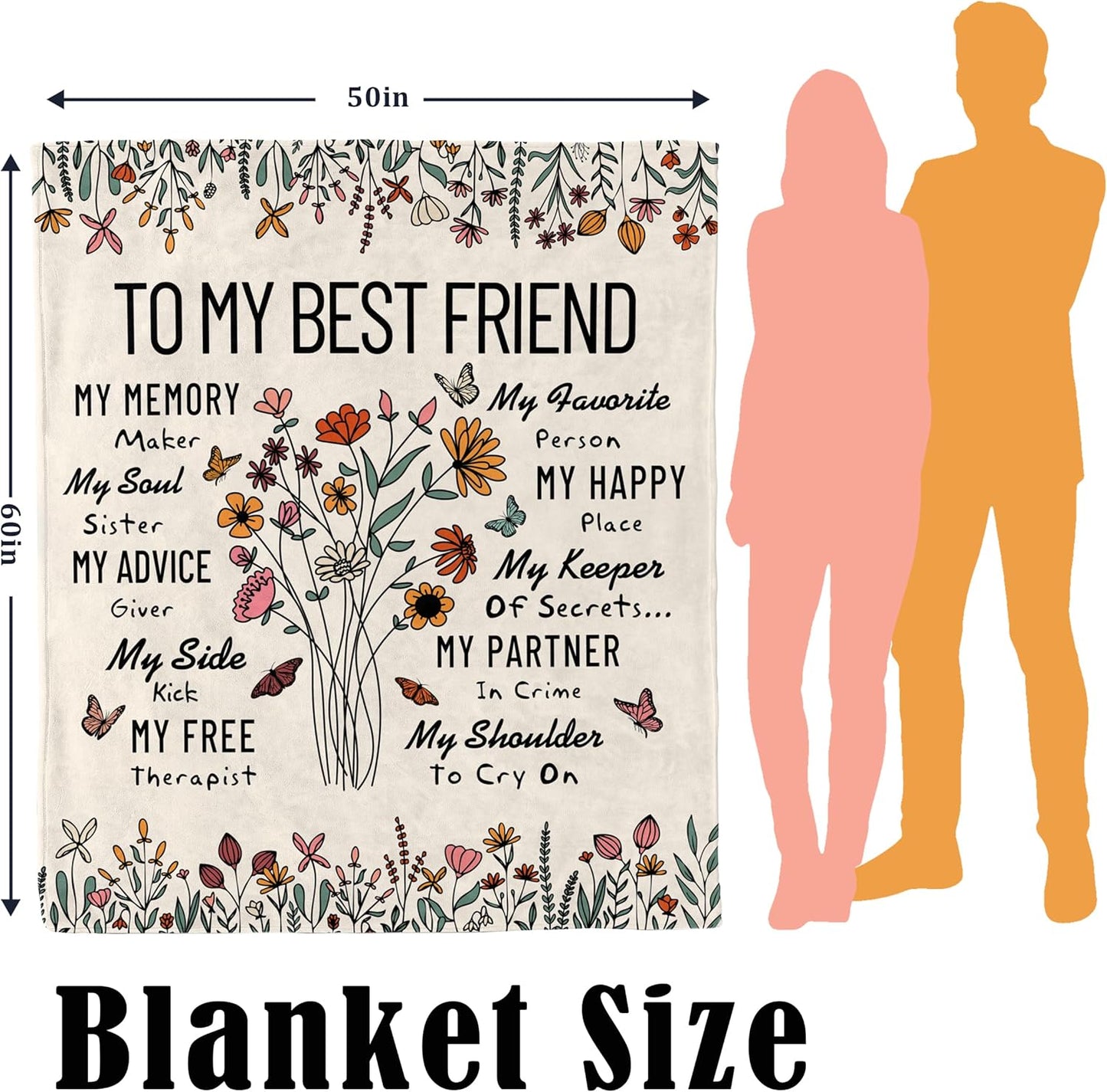 Best Friend Birthday Gifts for Women, Friendship Throw Blanket Gifts for Bestie BFF Soul Sister, Christmas Blanket Gifts for Friend 60"x50"