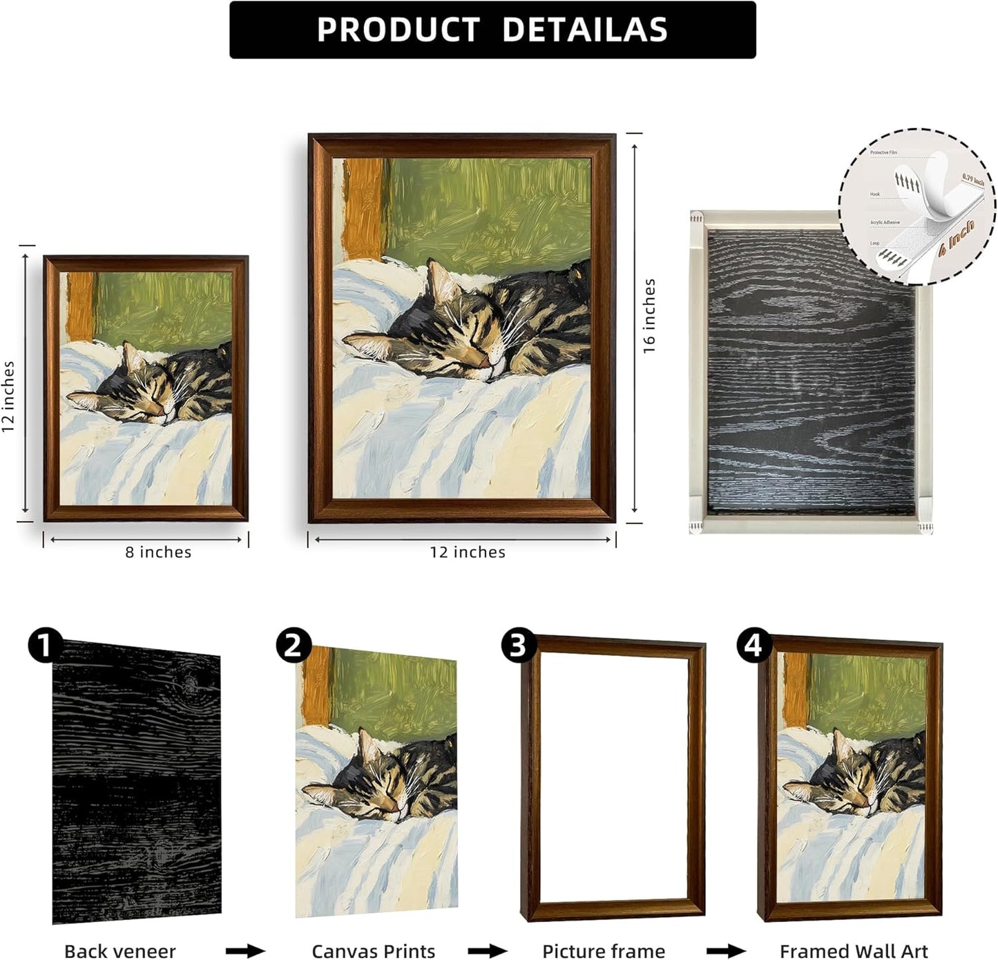 Sleeping Tabby Cat Canvas Wall Art Cute Funny Cat Wall Decor Pictures Contemporary Animal Aesthetic Poster Prints for Bedroom Living Room Bathroom Home Decoration 8X12in Ready to Hang