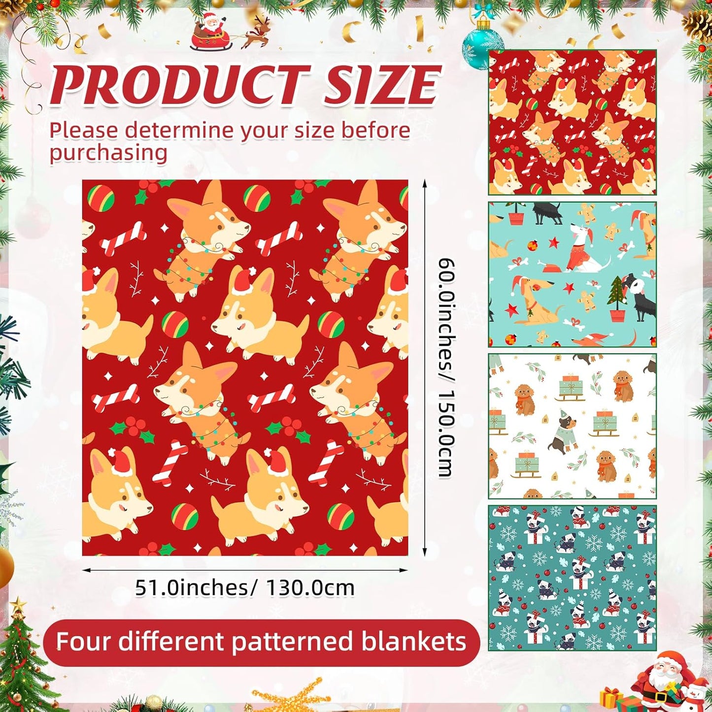 4 Pack Christmas Throws Blanket Bulk Christmas Flannel Blanket for Dog Xmas Lightweight Throw Warm Fluffy Plush Quilt Xmas Fleece Fuzzy Soft Throw for Couch Sofa Chairs, 51”x 59”(Dog)