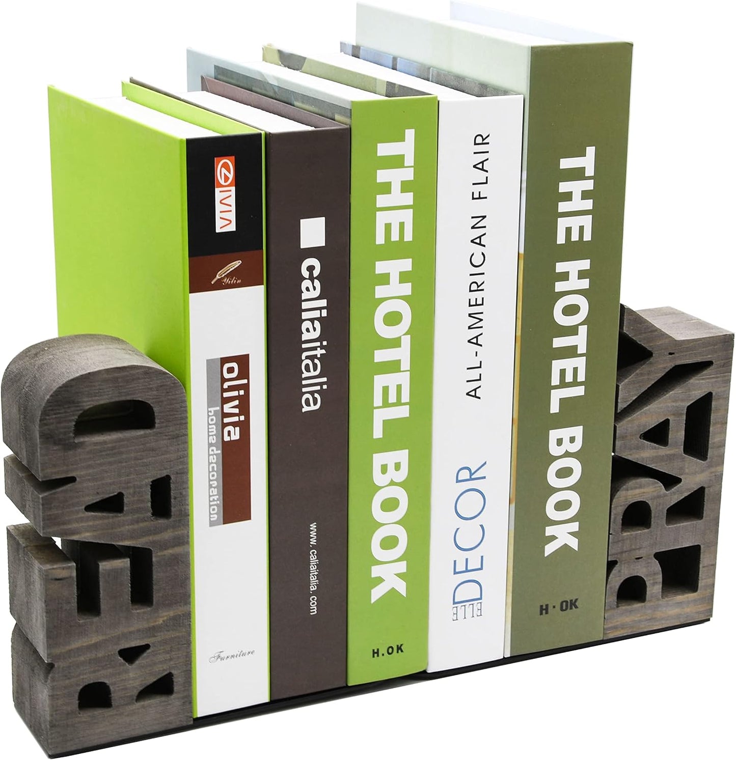 OwlGift Rustic Gray Wood Read & Pray Block Word Bookends, Unique Appearance Design, Home Office Decorative Book Stand, 1 Pair