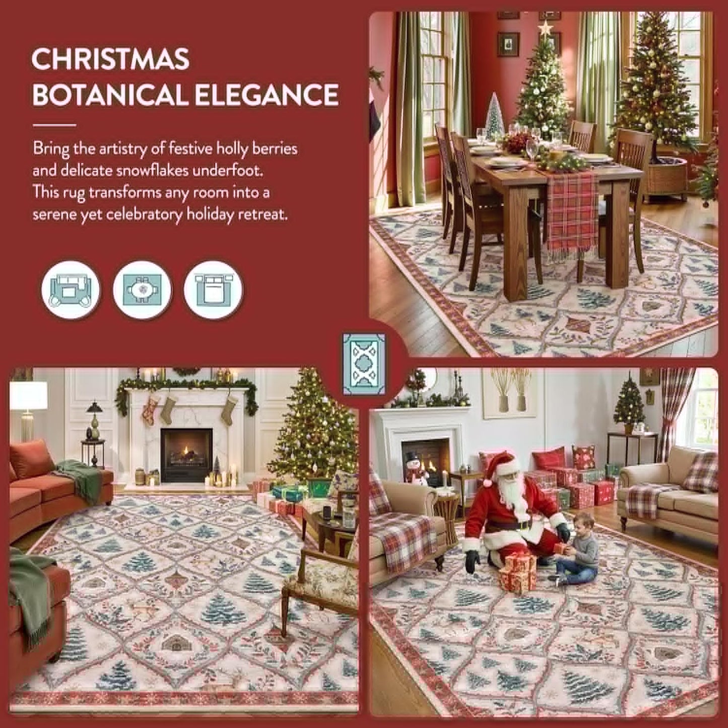 Lahome Christmas 8x10 Rugs for Living Room, Soft Christmas Bedroom Rug Print Reindeer Tree Carpet, Stain Resistance Non Shedding Indoor Carpet for Office Dining Room Xmas Decor (Beige/Red)