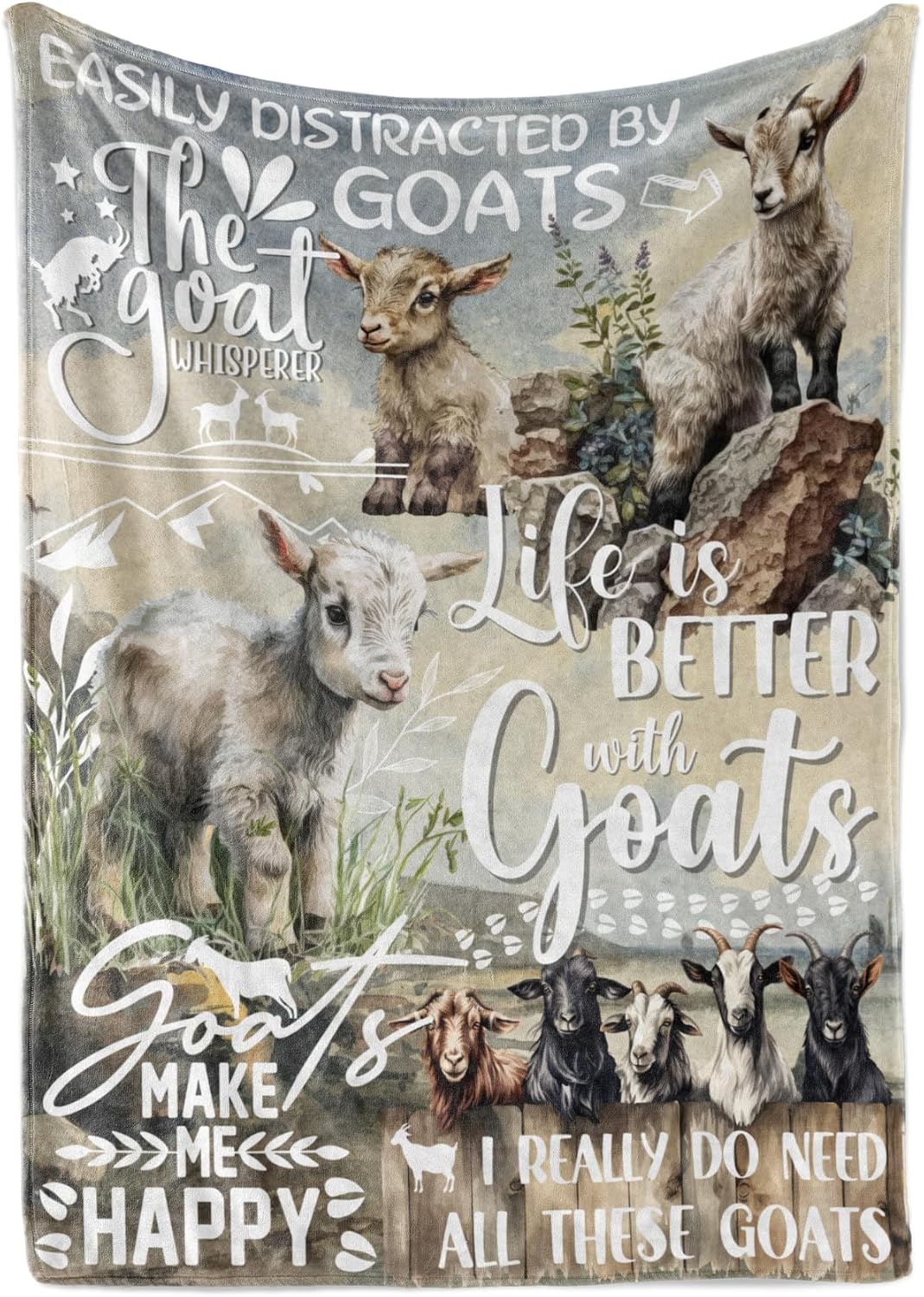Goat Gifts for Goat Lovers, Soft Flannel Blanket Throw, Unique Watercolor Design, Gifts for Girls, Women & Friends, 50 x 65 inches