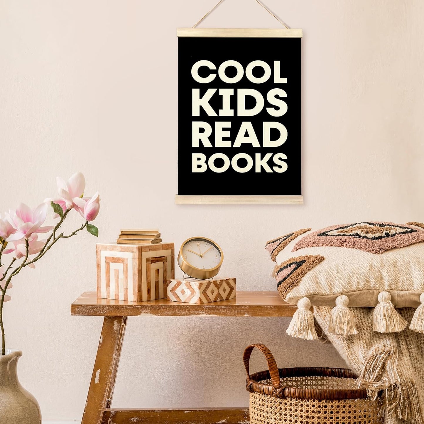 TAEDIN Cool Kids Read Books Poster Hanger Frame, Baby Boys Girls Black Wooden Canvas Artwork Print Hanging Sign Inspirational Book Lovers for Nursery Reading Corner Homeschool Classroom Decor 12X16