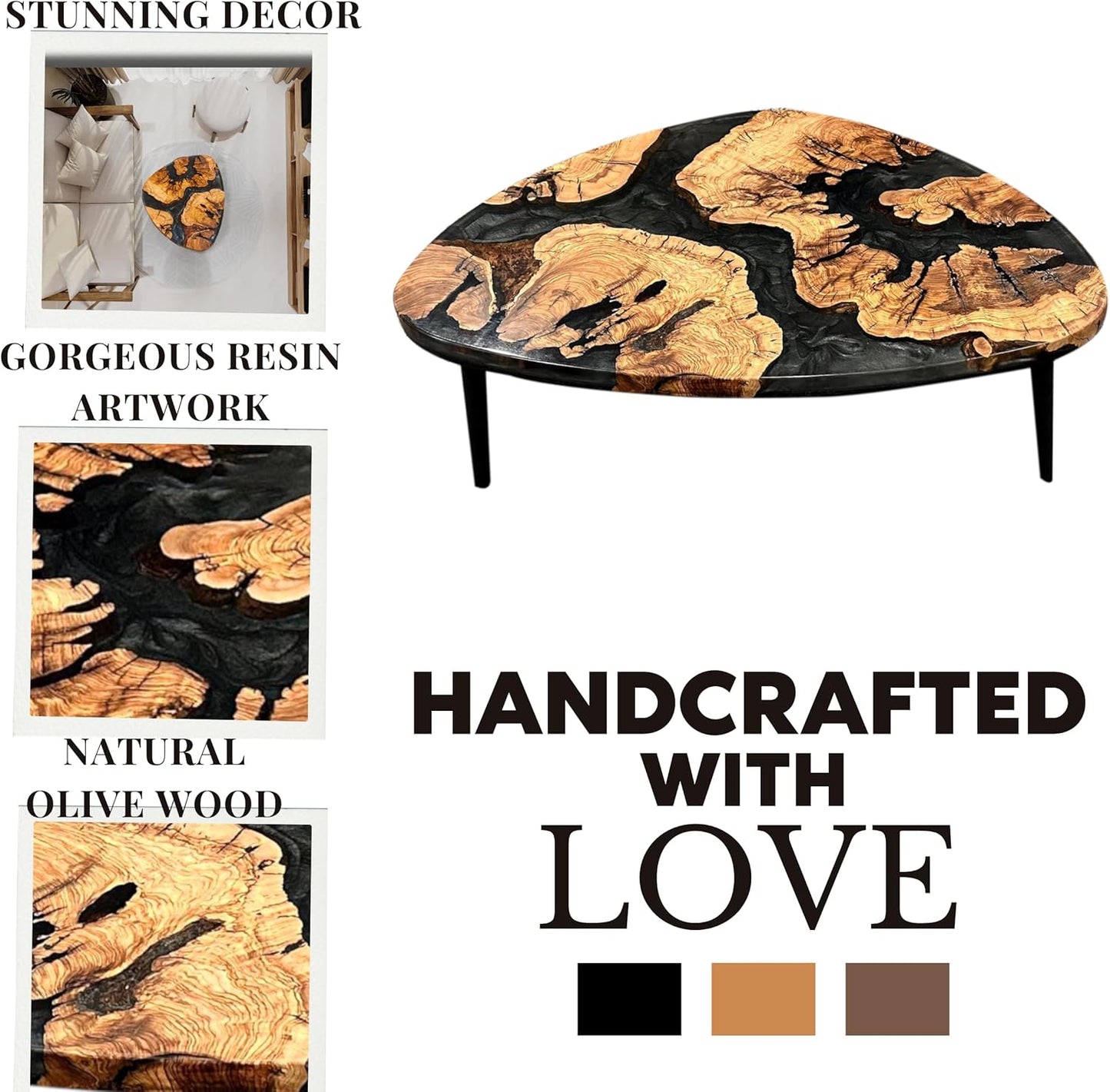 Handmade Resin Olive Wood Coffee Tables for Living Room, Natural Wood Coffee Table Decor, Epoxy Table, Modern Rustic Coffee Table Epoxy Resin, Center Table for Living Room, 32 * 20 inch