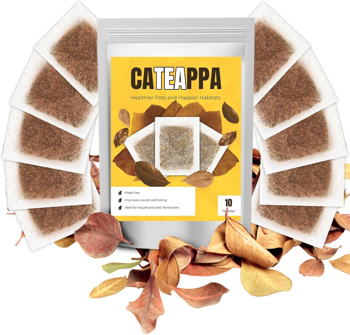 SunGrow Catappa Bags for Bettas, All The Benefits Without The Mess, Helps Mend Fins and Gills, Encourages Reproduction, Adds Beautiful Amber Color to Water, 10 pcs