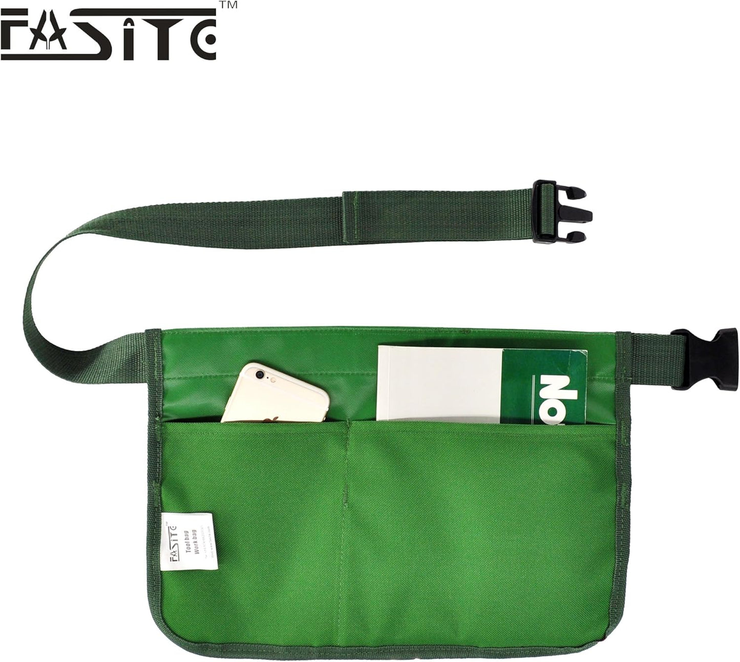 FASITE Gardening Tool Waist Bag Belt, Waterproof Garden Tool Apron with 7-Pocket Hanging Pouch for Men&Women, Adjustable, Green