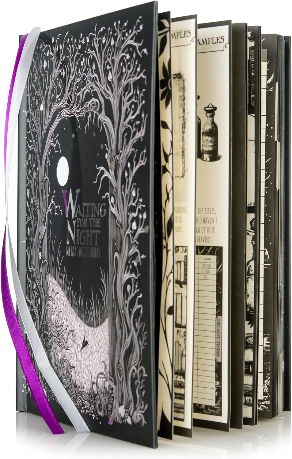 Conquest Journals Waiting for the Night Readers Journal, Gothic Inspired, Journaling for Reading, 150 Pages, 6'' x 8.5'', Lay-Flat Binding, 2 Ribbon Bookmarks & 1 Bookish Sticker Sheet, Gothcore Merch