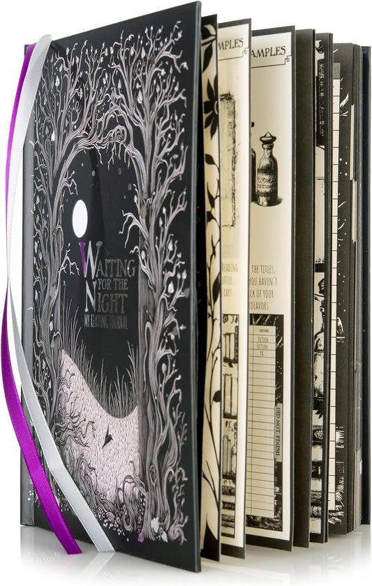 Conquest Journals Waiting for the Night Readers Journal, Gothic Inspired, Journaling for Reading, 150 Pages, 6'' x 8.5'', Lay-Flat Binding, 2 Ribbon Bookmarks & 1 Bookish Sticker Sheet, Gothcore Merch