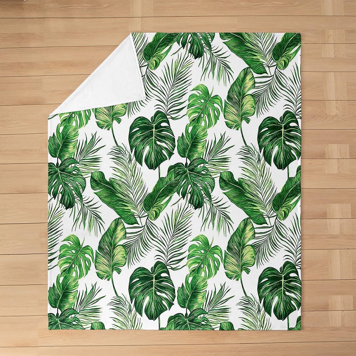 Erosebridal Palm Leaves Throw Blanket 40x50, Green Hawaiian Fleece Blanket All Season, Monstera Banana Leaf Flannel Blanket Living Room Decor, Summer Tropical Leaf Bed Blanket