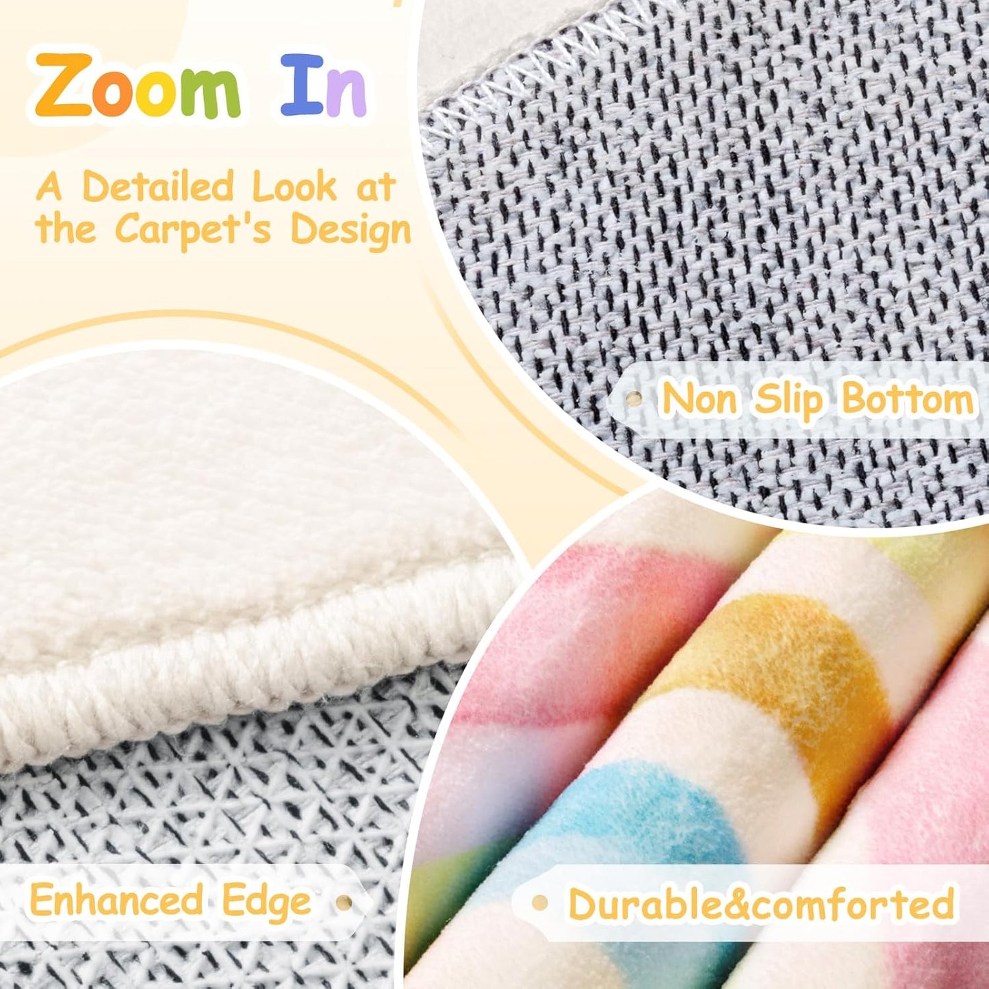 Nursery Rug Round Rainbow Classroom Rug Elementary, Non-Slip Rainbow Rug for Girls Room, Extra Large Learning Carpet for Kids Playroom, Circle Play Mat for Toddlers